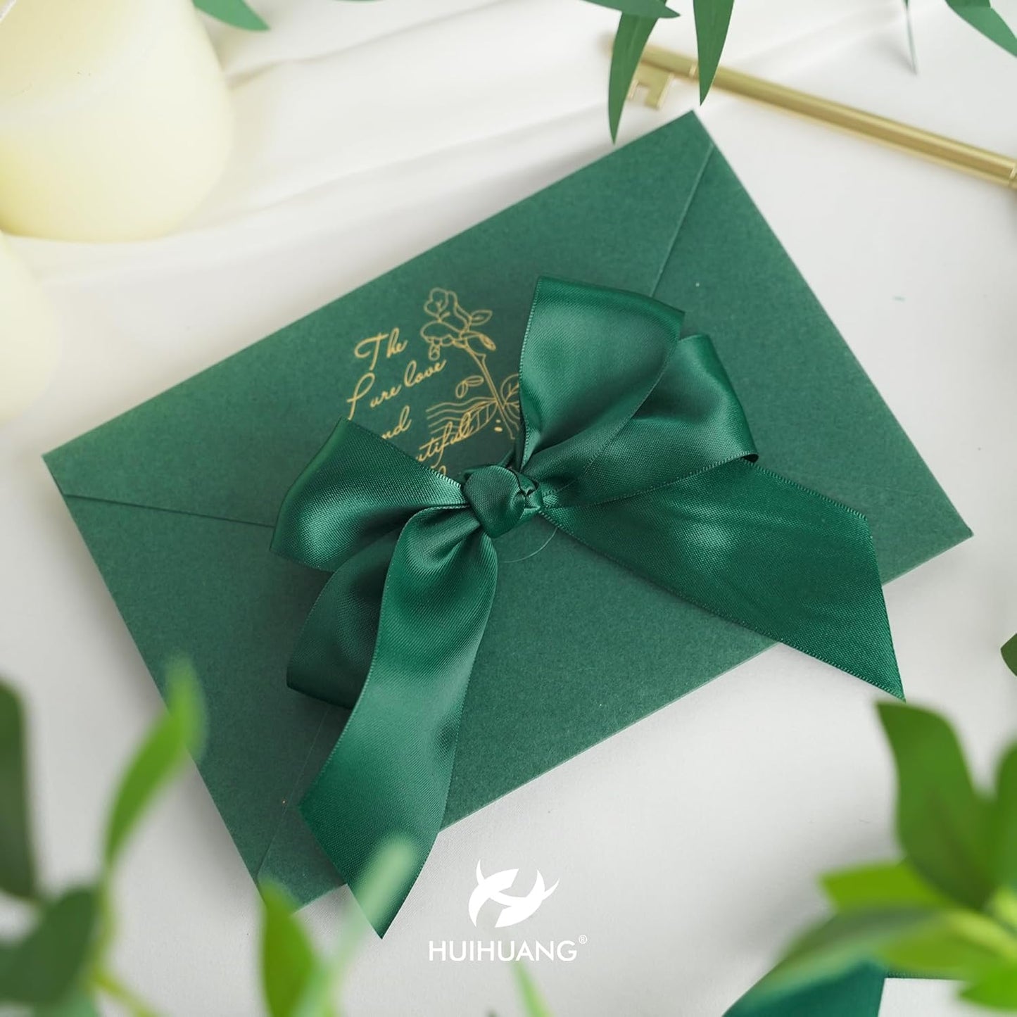 HUIHUANG 1-1/2 inch Hunter Green Ribbon Double-Faced Satin Ribbon 50 Yards Dark Green Ribbon for Crafts, Gift Wrapping, Flower Bouquet Wrap, Invitations, Holiday Decor, Bows Making