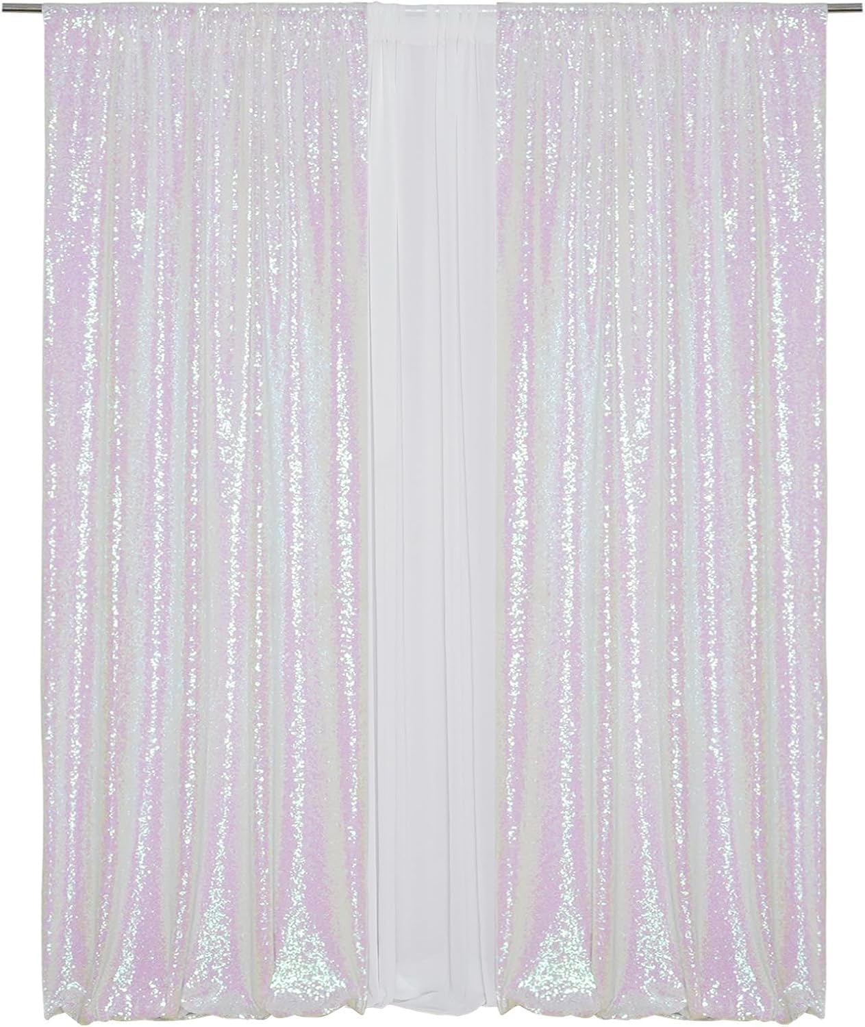 Eternal Beauty White Iridescence Sequin Backdrop Curtains, Shimmer Back Drop 4Panels-2FTx8FT for Christmas, Party, Birthday, Photography, Wedding, Baby Shower Event Decoration