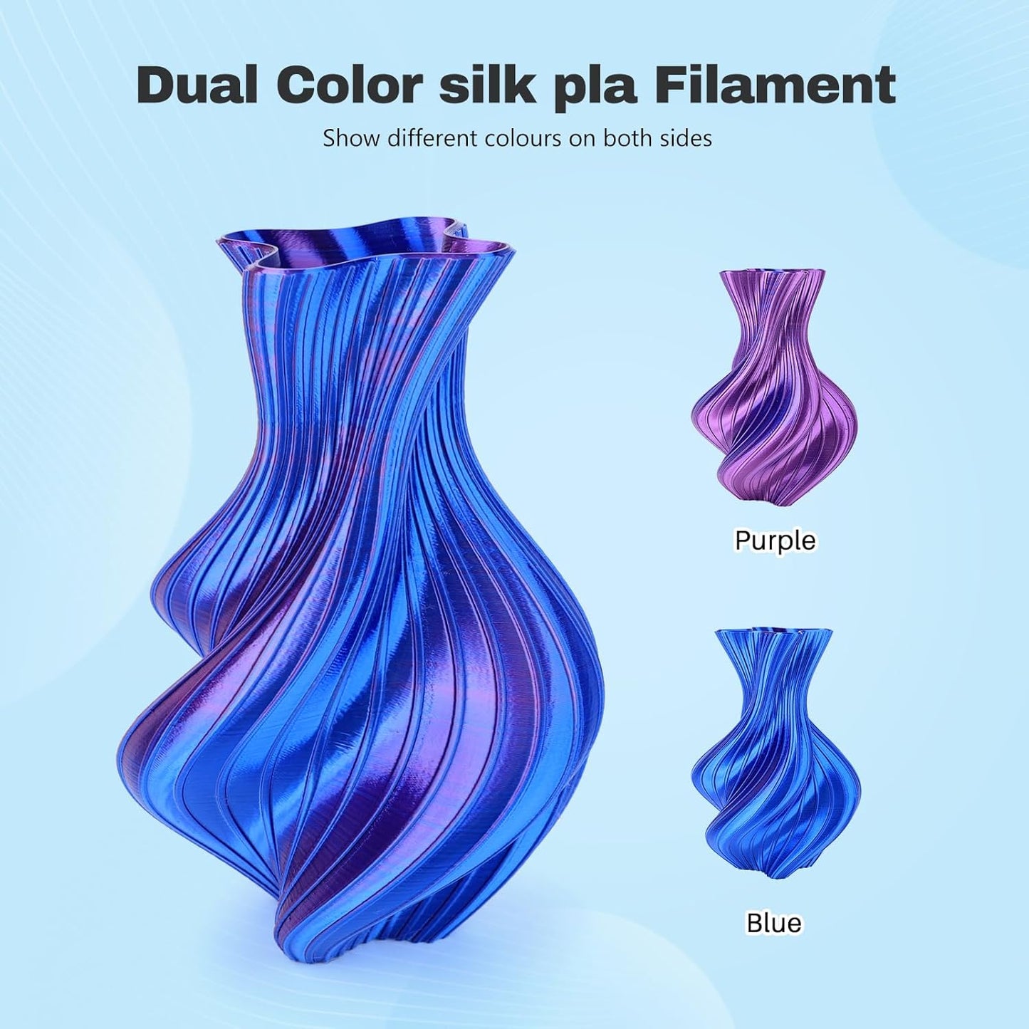 Silk PLA Filament 1.75mm Blue Purple Dual Color PLA 3D Printer Filament 2 in 1 Coextrusion 1KG Spool(2.2lbs) 3D Printing Filament Dimensional Accuracy +/- 0.03mm Fits for Most FDM 3D Printers
