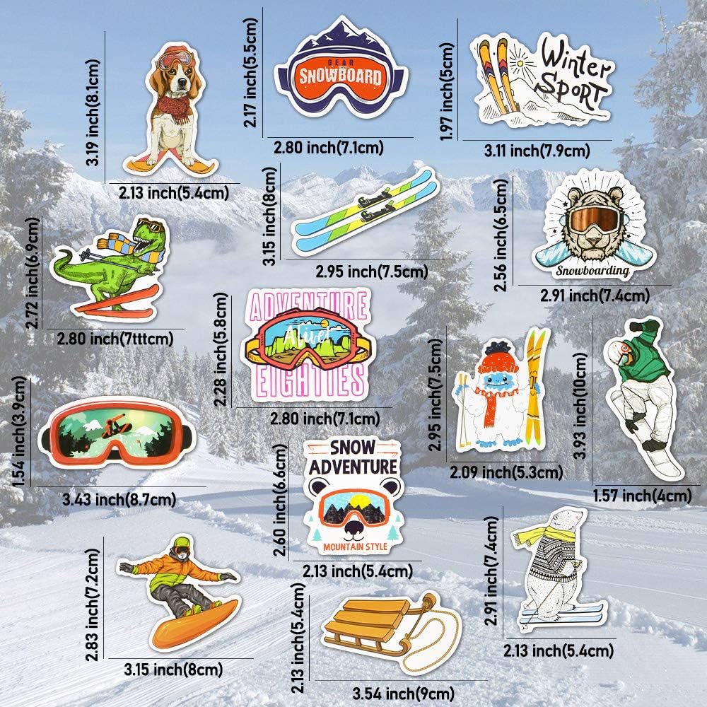 QTL Ski Stickers for Kids Skiing Stickers for Snowboard Helmet Adults Teens Waterproof Vinyl Pack 50Pcs