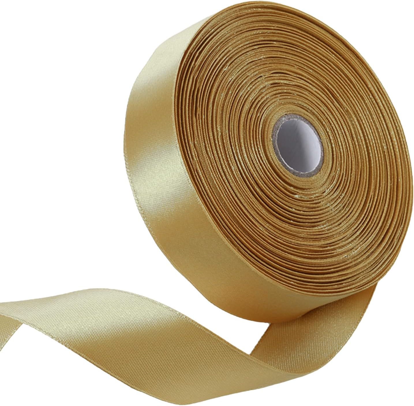 1 Inch Champaign Gold Satin Ribbon 50 Yards Solid Fabric Ribbons for Gift Wrapping, Crafts, Floral Arrangements, Wedding, Party, Holiday Decor
