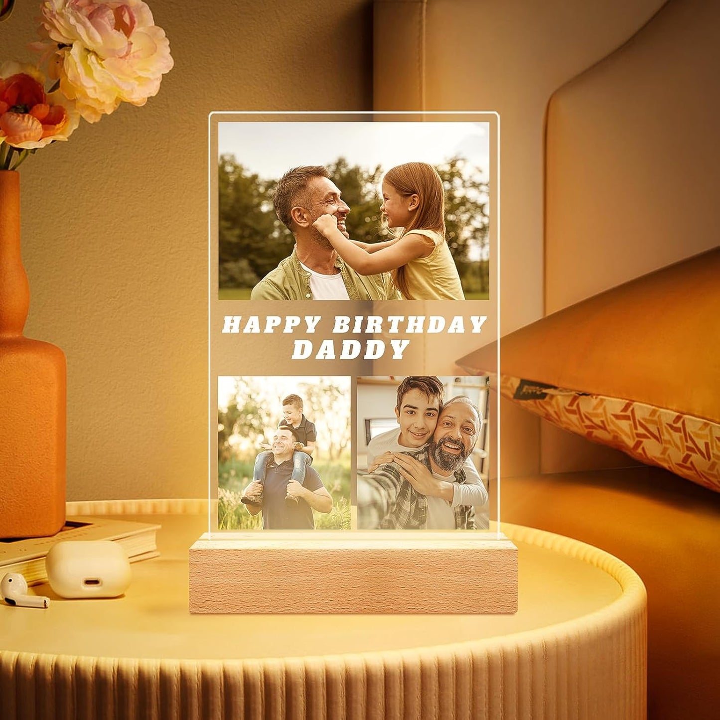 Personalized Birthday Gifts for Dad, Customized Picture Frames with Photo, Custom Photo Frame with Night Light, Personalized Picture Gifts for Dad