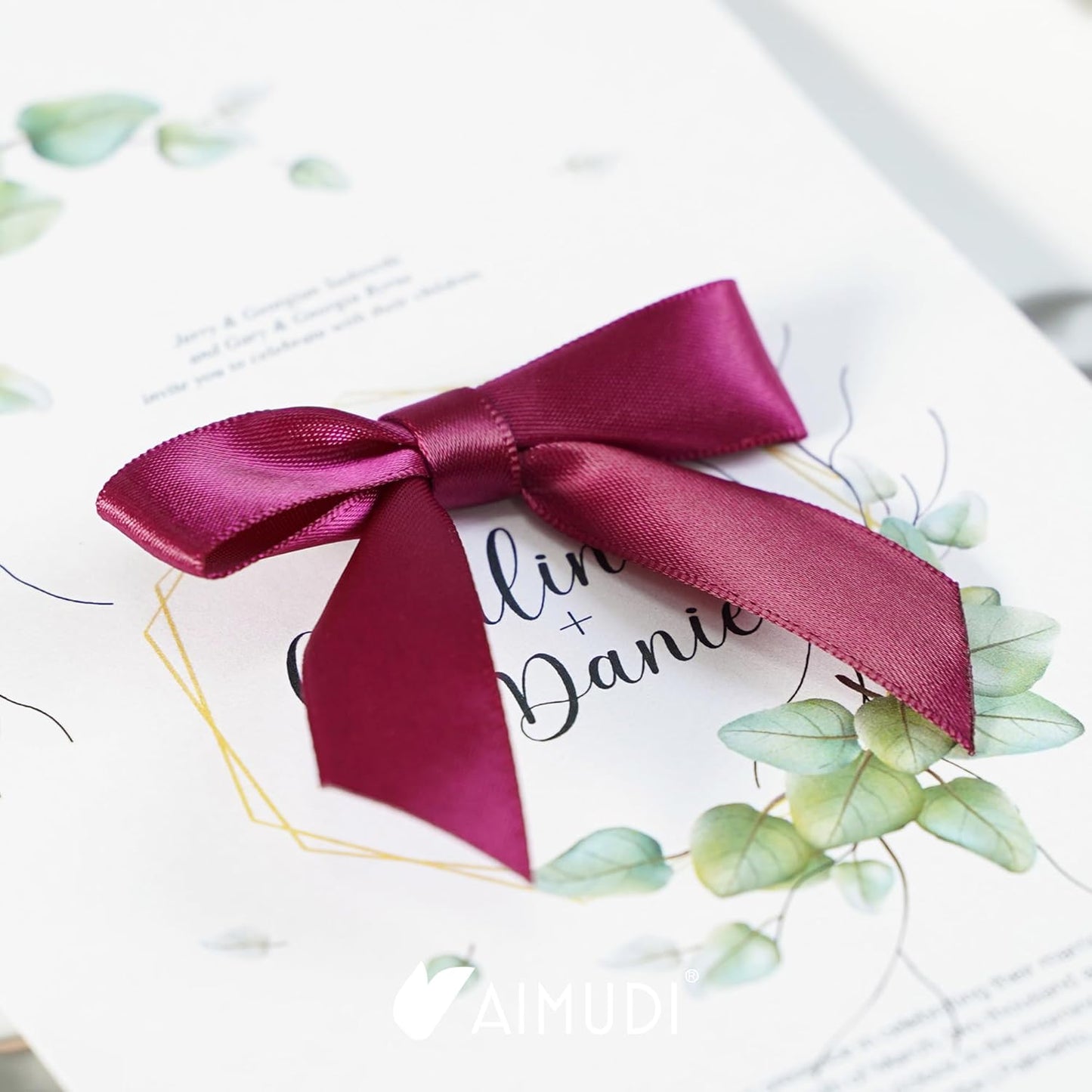 AIMUDI Burgundy Twist Tie Bows 2.5" Pre Tied Maroon Bows Premade Satin Gift Bows for Crafts Wine Bows for Treat Bags Gift Wrapping Wedding Baby Shower Party Favors Christmas Tree Decor - 50 Counts