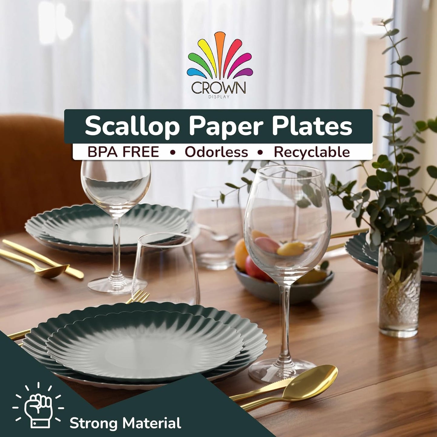 Trendables Scalloped Paper Plates 8.5 Inch & 10.5 Inch 40 Pcs Dinner Plate Set Fancy Disposable Plates for Party for 20 Guests 20 X 8 & 20 X 10 Large & Small Paper Plate Set for Parties Black Aqua