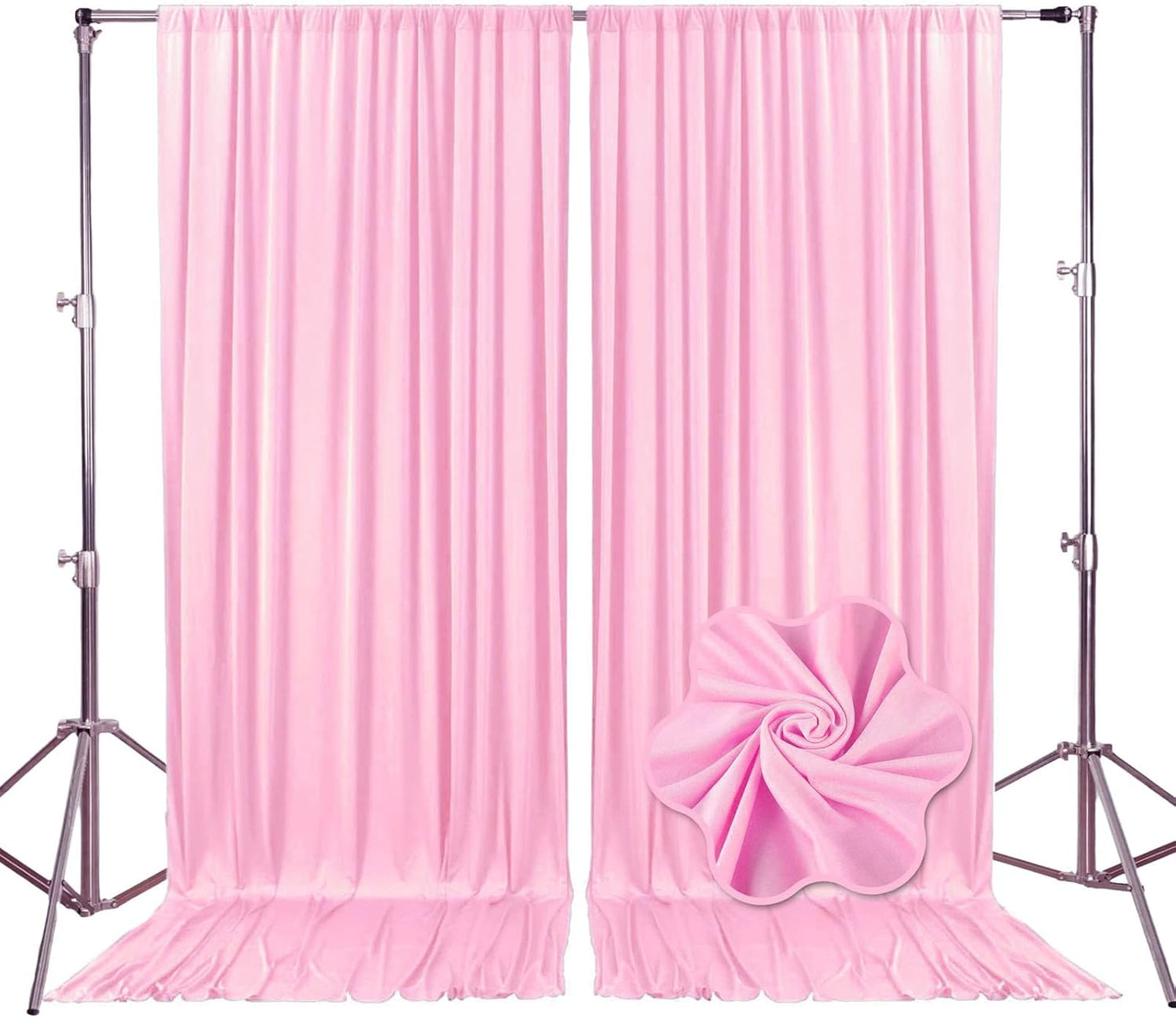 10ft x 10ft Rose Pink Backdrop Curtains for Parties, Fabric Satin Background Curtain with Rod Pockets for Weddings, Birthday, Baby Shower, Photography, Graduation Party Backdrop Drapes, 2 Panels
