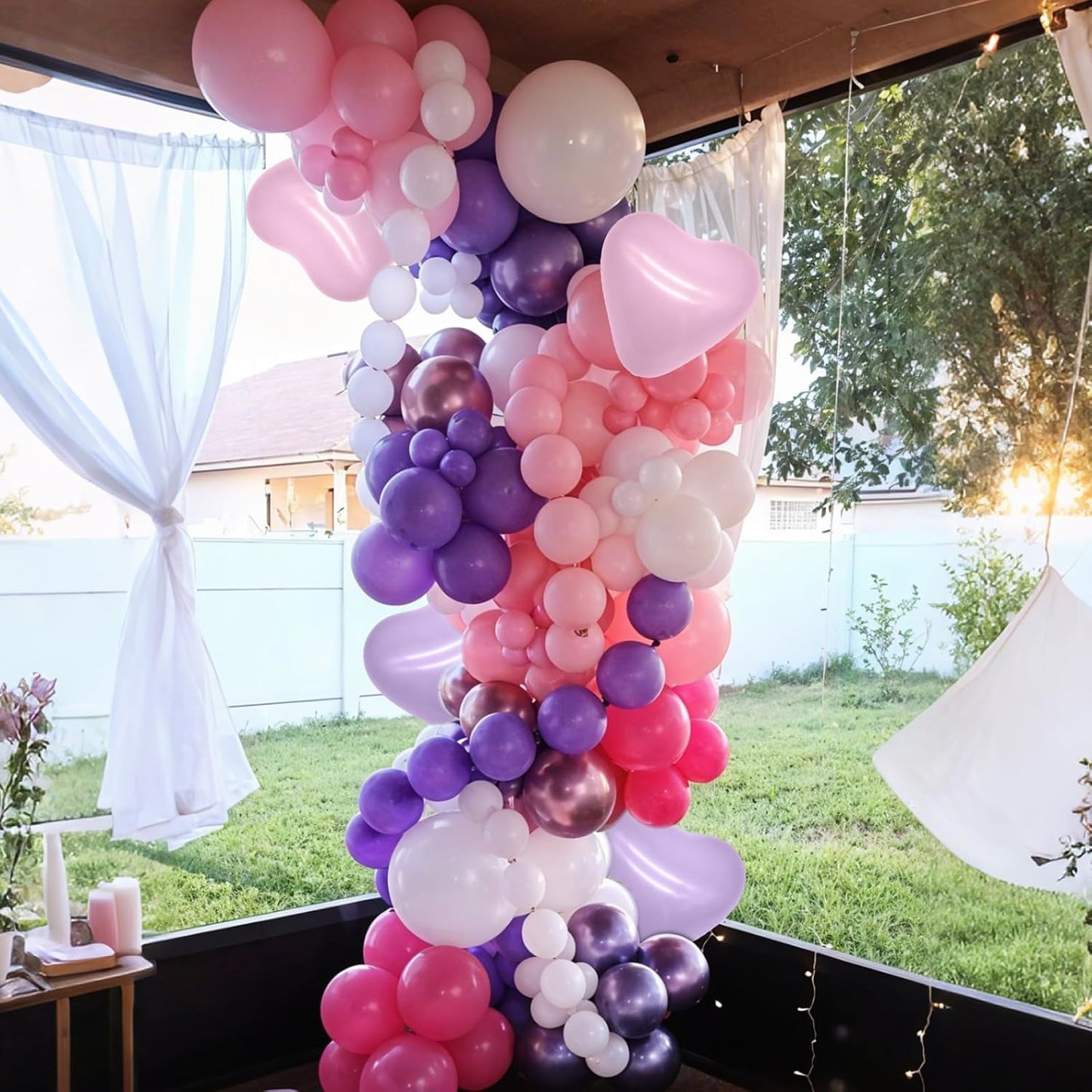 Pink and Purple Balloons, 50pcs Pink Purple Balloons With Macaron Heart Latex Balloon, Four Star Heart foil Balloon For Birthday Baby Shower Girls Women Party Wedding Bridal Shower Anniversary Decor