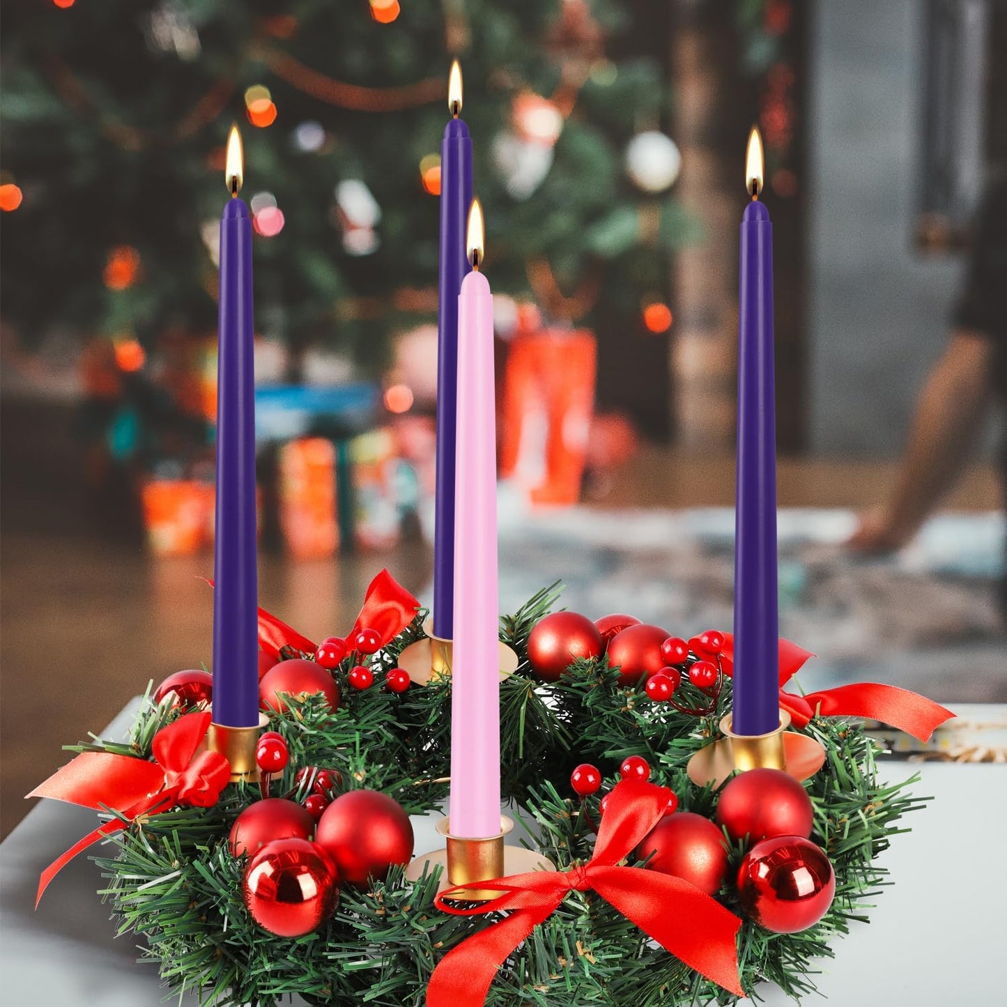 16 Pack Advent Taper Candles Premium Hand Dipped 10in Unscented Christmas Taper Candles - Ideal for Seasonal Celebrations, Holidays, Church, Celebration, Party
