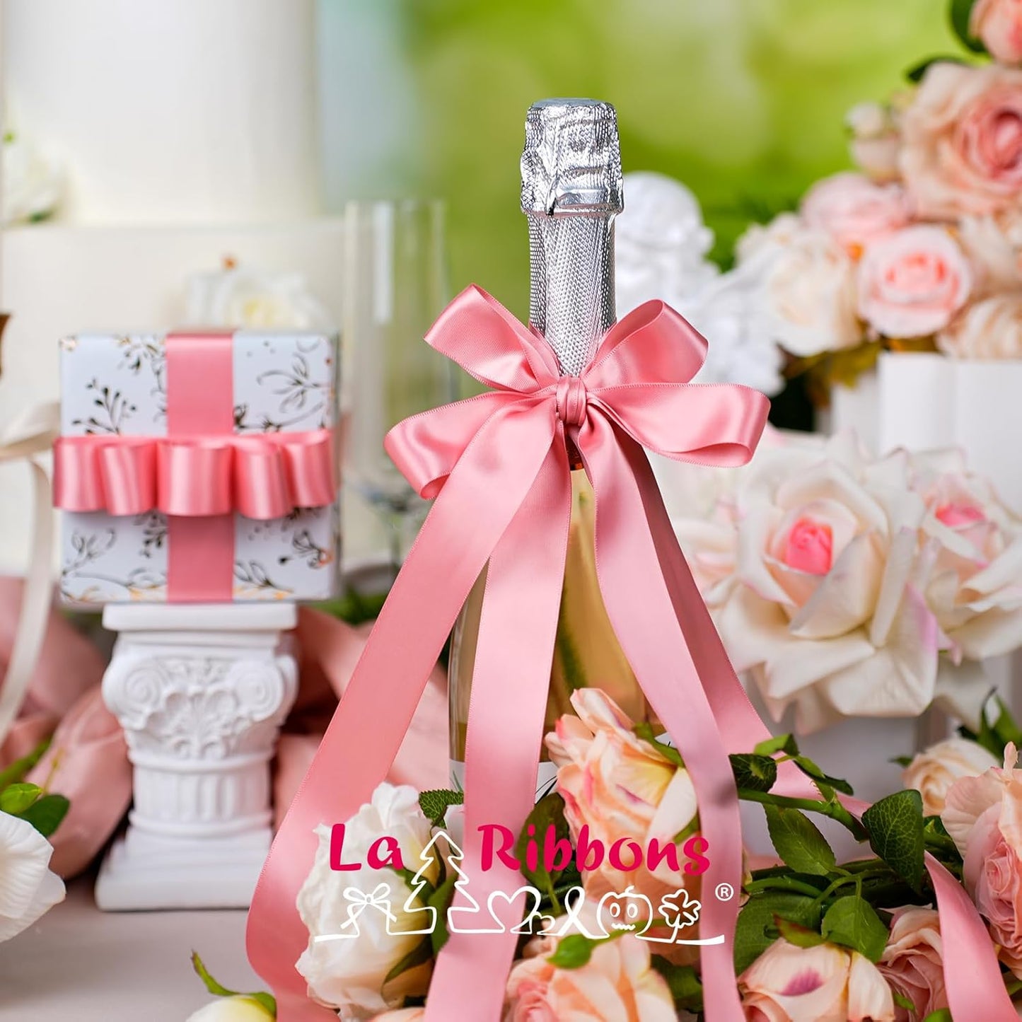 LaRibbons 1 Inch 50 Yard Double Faced Satin Ribbon,Dust Pink Satin Craft Fabric Ribbon for Gift Wrapping Floral Bouquets Wedding Party Decoration