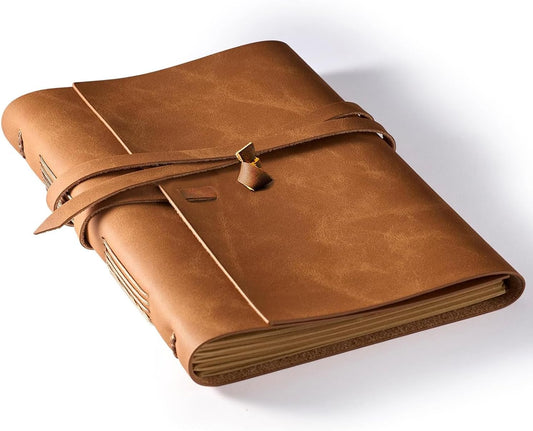 Leather Journal Notebook - Genuine Leather Journals for Writing 8x10 Inches, Large Size Vintage Journal For Men and Women, Artist,Travel Journal, Brown