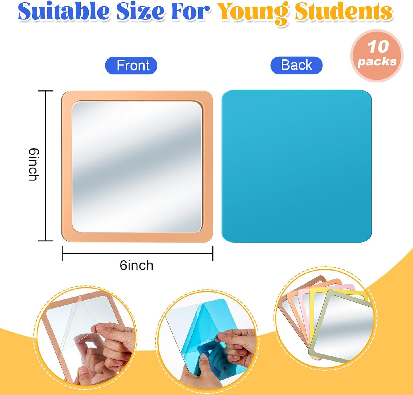 Dandat 10 Pcs Small Mirrors for Kids 6 x 6 Inch Square Shatter Proof Reflector Toddler Glass Plastic Reflector for Classroom DIY Craft Preschool Facial Expression (Earth Colors)