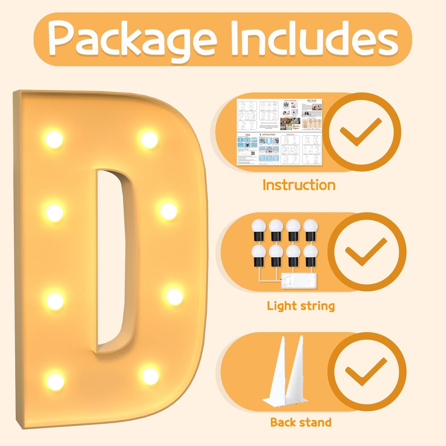 Marquee Letters 3 Feet Tall Large Light Up Letters D Happy Birthday Decorations Wedding Engagement Party Decor Yellow Light Birthday Decorations Balloon Arch Kit Foam Sign D