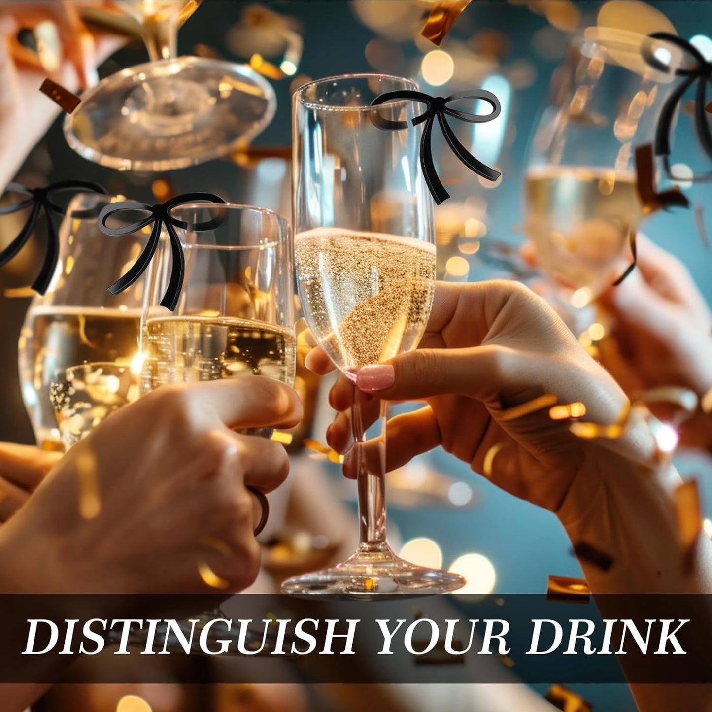 50 Pcs Bows Drink Tags Coquette Bow Wine Glass Charms Acrylic Bowknot Drink Tag for Bachelorette Birthday Wedding Coquette Tasting Party Decor Accessory (Black)