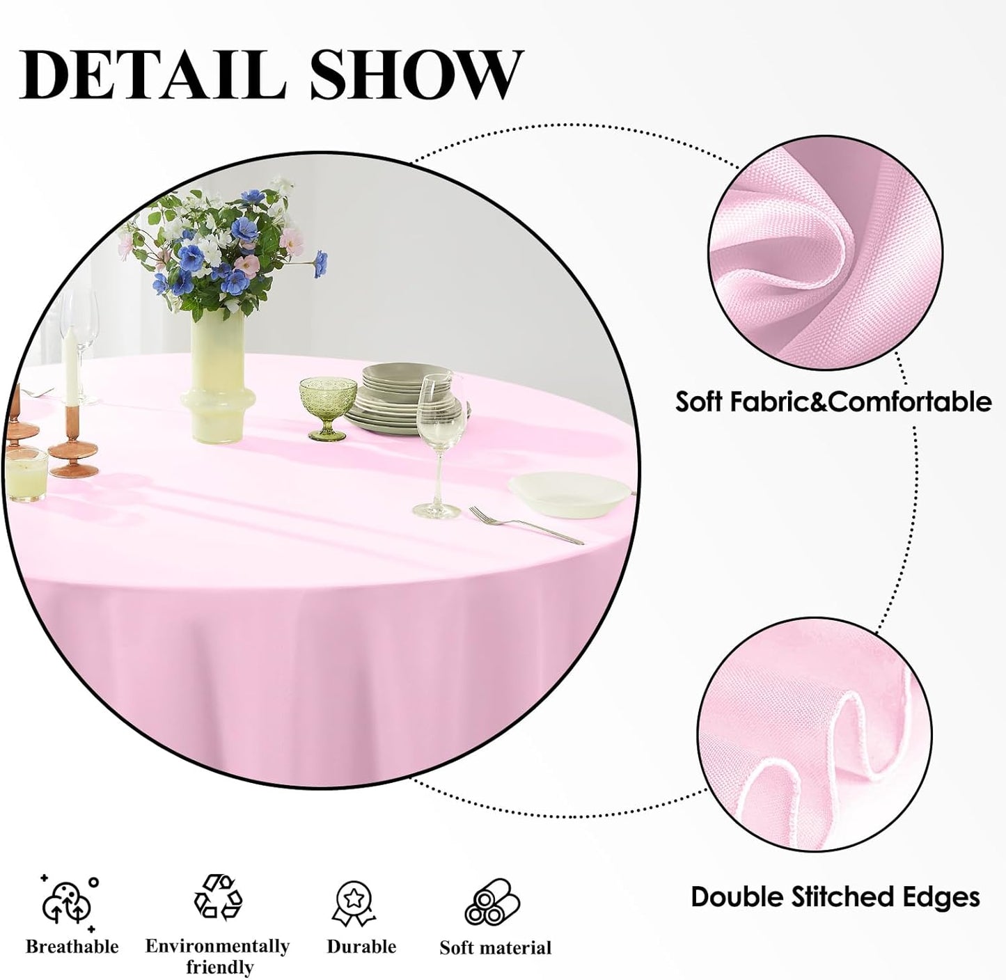 Round Tablecloth 6 Pack 108 Inch Pink Tablecloths Washable Decorative Linen Polyester Table Clothes Cover for Dining Table Banquets Buffet Parties and Wedding