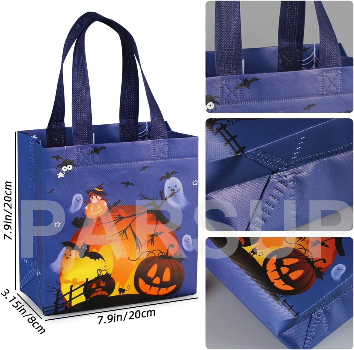 PARSUP Halloween Trick or Treat Bags, 16PCS Small Gift Tote Non-Woven Bags with Handles for Gifts Wrapping, Halloween Party Supplies, 7.9 * 7.9 * 3.15"