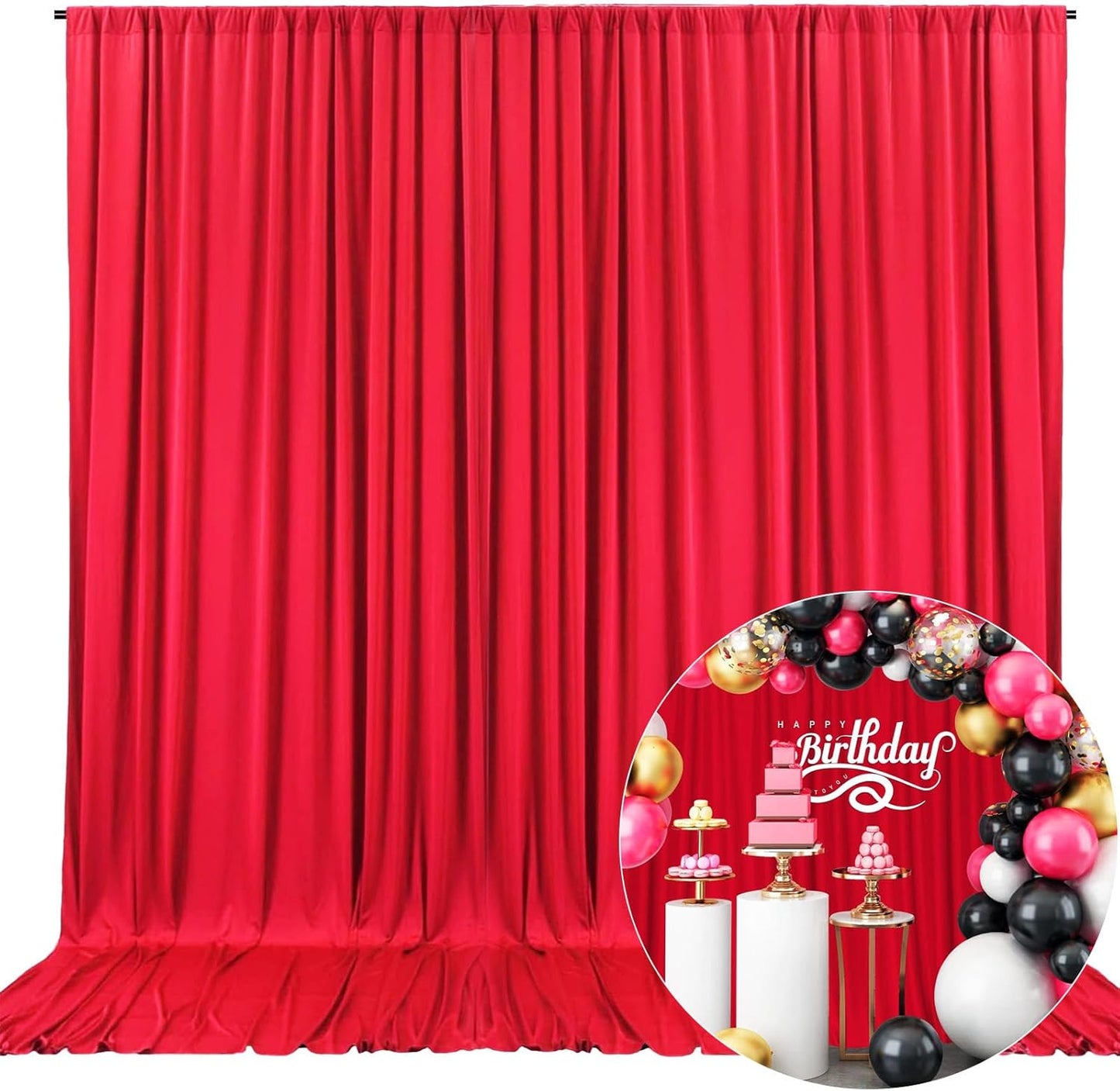 10 x 7 Feet Red Backdrop Curtain for Partie, Background Curtains for Photoshoot, Birthday, Wedding, Halloween, Thanksgiving, Christmas Day, New Year Party Decorations 5Ft x 7Ft, 2 Panels