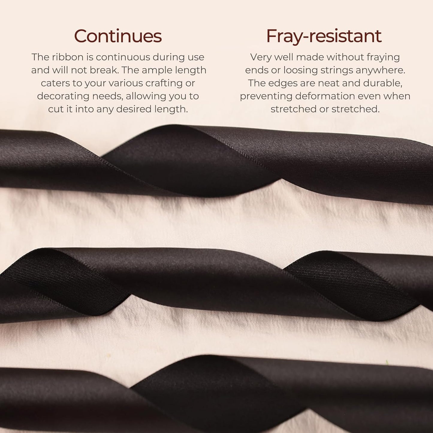 Black Satin Ribbon 1/4 inch X Continuous 25 Yards, Single Face Polyester Ribbon Perfect for Gift Wrapping, Flower Bouquet, Wedding Decor, Crafts, Bow Making, Sewing and More