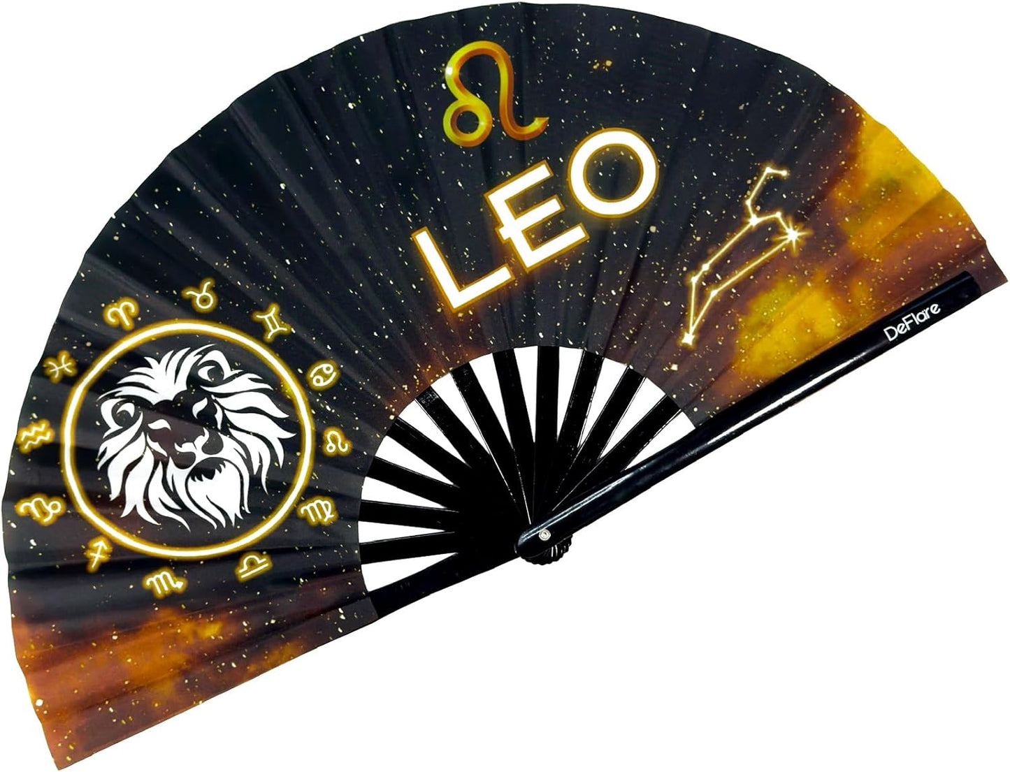 DeFlare | Cosmic Zodiac Rave Fan | Zodiac Sign Hand Fan | Astrology Rave Fan | Hand Fan | Large Rave Fan | Large Clacking Fan