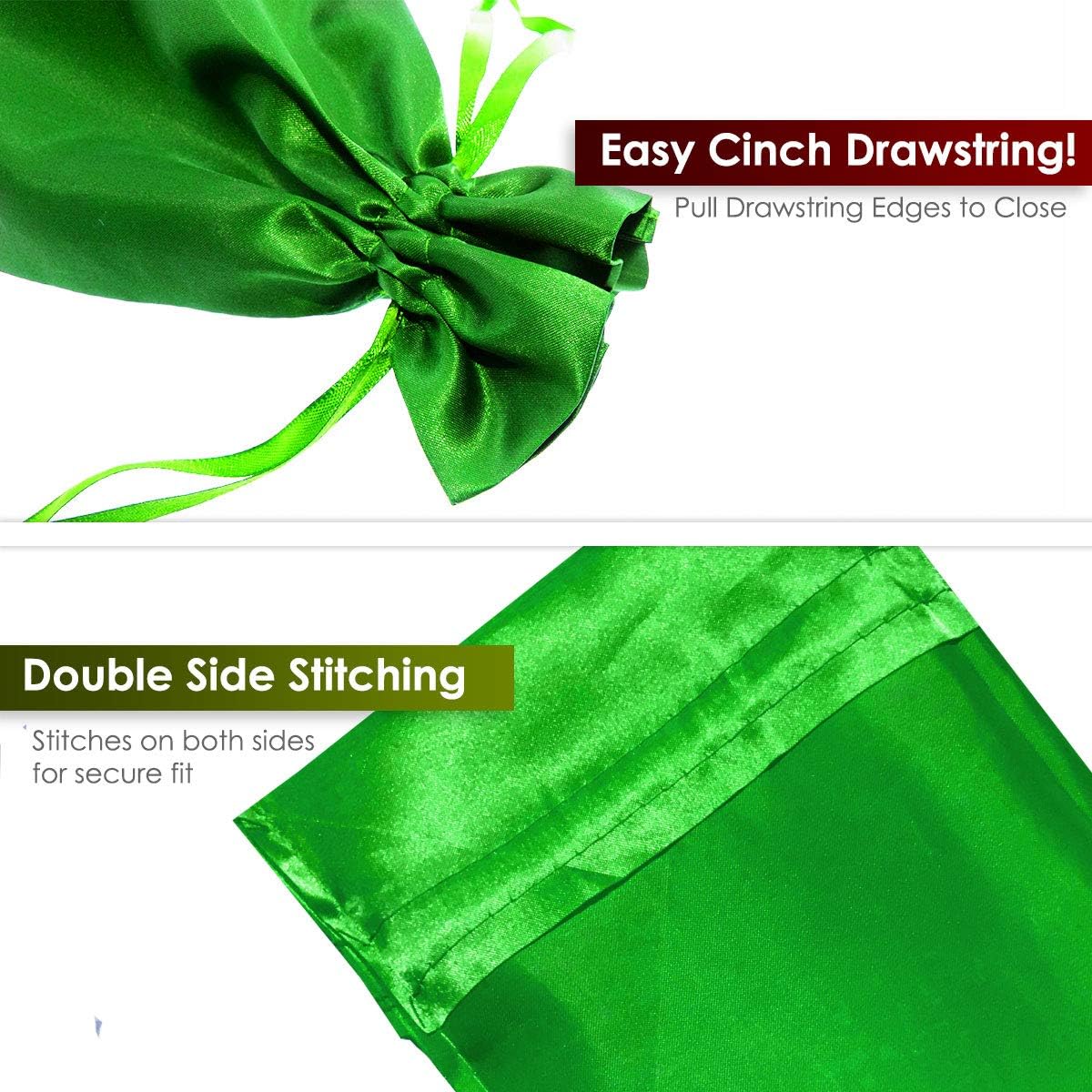4" x 6" Green Satin Gift Bags, Jewelry Bags, Wedding Favor Drawstring Bags Baby Shower Christmas Gift Bags 50 per Pack