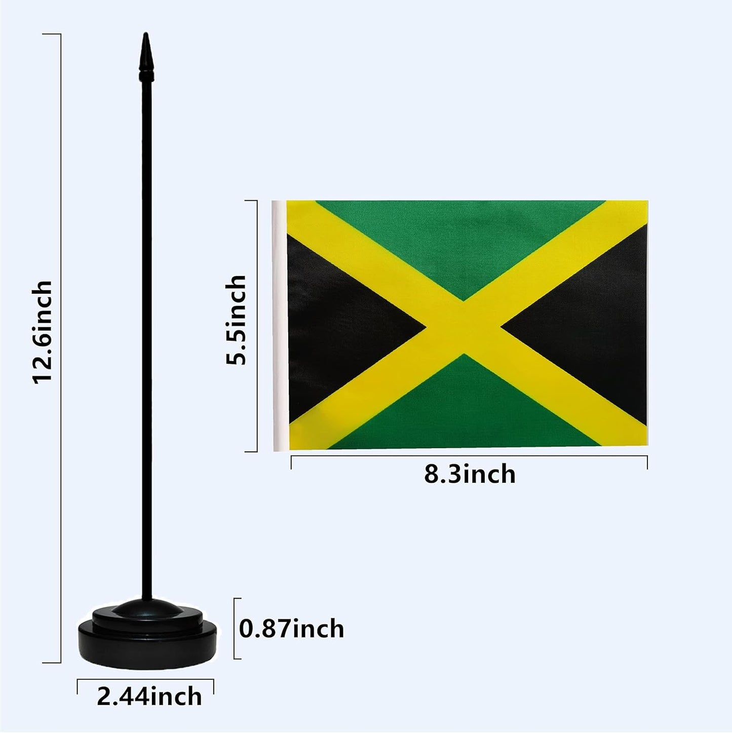 Jamaica Jamaican Deluxe Desk Flag Set, Small Mini Miniature Jamaica Jamaican Table Desktop Flags With Solid Pole, Black Base and Spear Top(2 Pack)