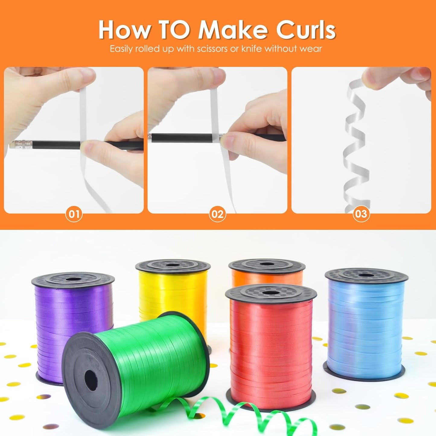 Orange Curling Ribbon, Balloon String 500 Yard for Gift Wrapping, Curly Ribbons, 3/16" for Florist Flower, St Patricks Day, Valentines Day