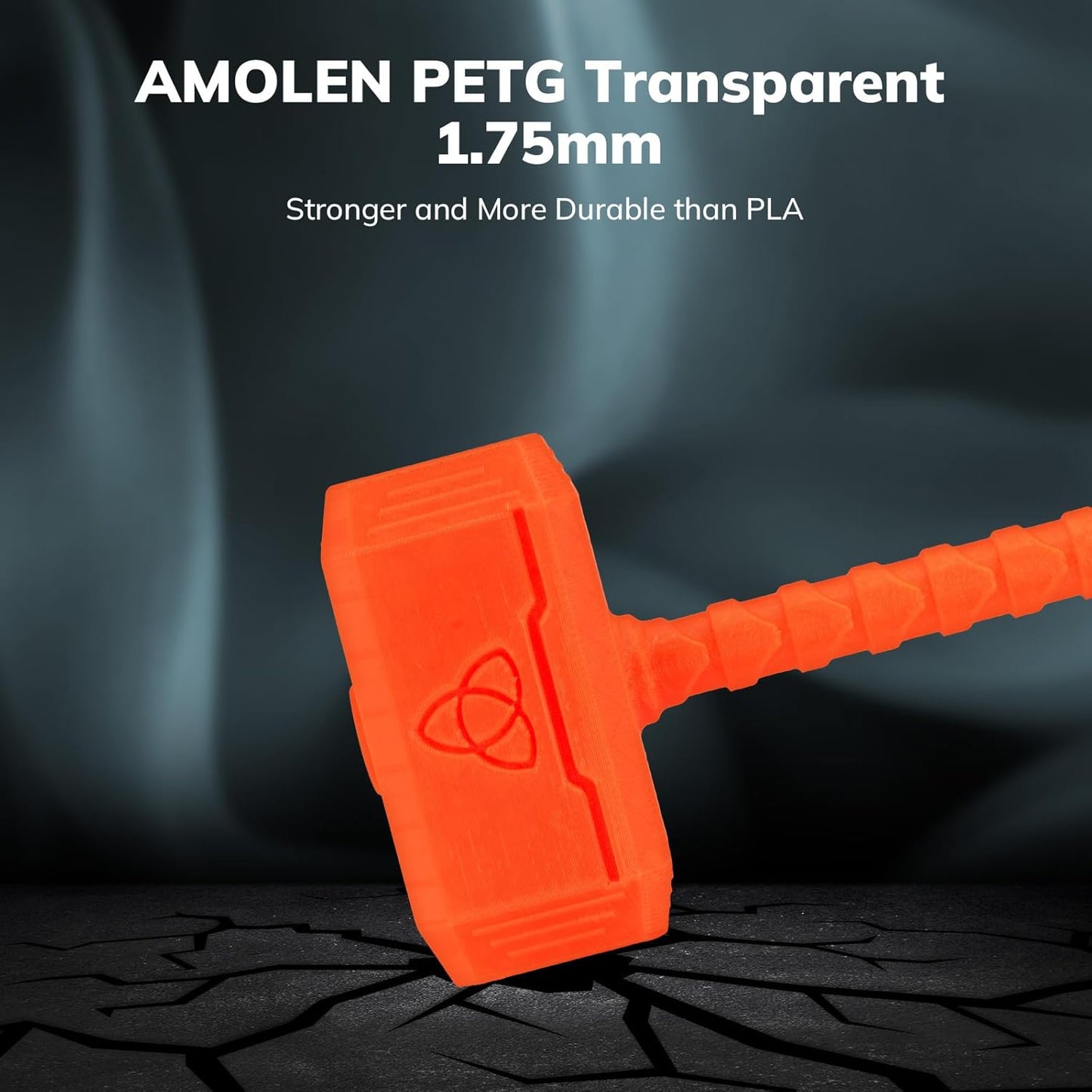 AMOLEN Rapid PETG Transparent 3D Printer Filament 1.75mm +/-0.02mm,Transcucent petg 500mm/s High Speed Strong Toughness Orange 1KG/2.2lb