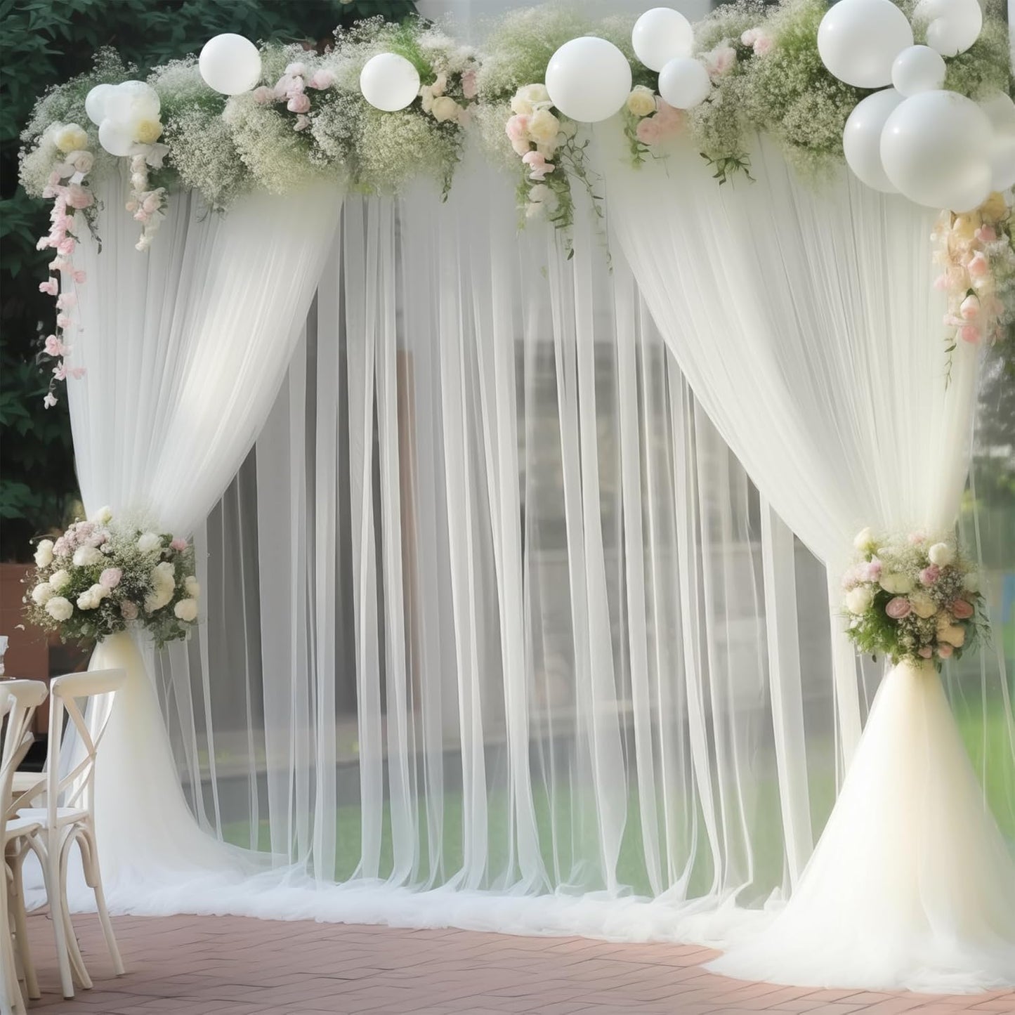 20x10 Ivory Tulle Backdrop Curtains for Parties, Sheer Backdrop Curtain Wedding Photo Background Drapes for Baby Shower Photography Birthday Party