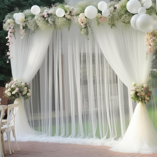 20x10 Ivory Tulle Backdrop Curtains for Parties, Sheer Backdrop Curtain Wedding Photo Background Drapes for Baby Shower Photography Birthday Party