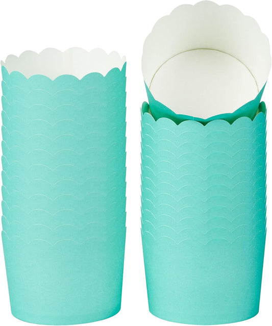Panificio 10 Ounce Cupcake Wrappers, 200 Scalloped Baking Cups - Oven-Ready, Greaseproof, Turquoise Paper Cupcake Liners, Disposable, For Birthdays, Baby Showers, Or Weddings - Restaurantware