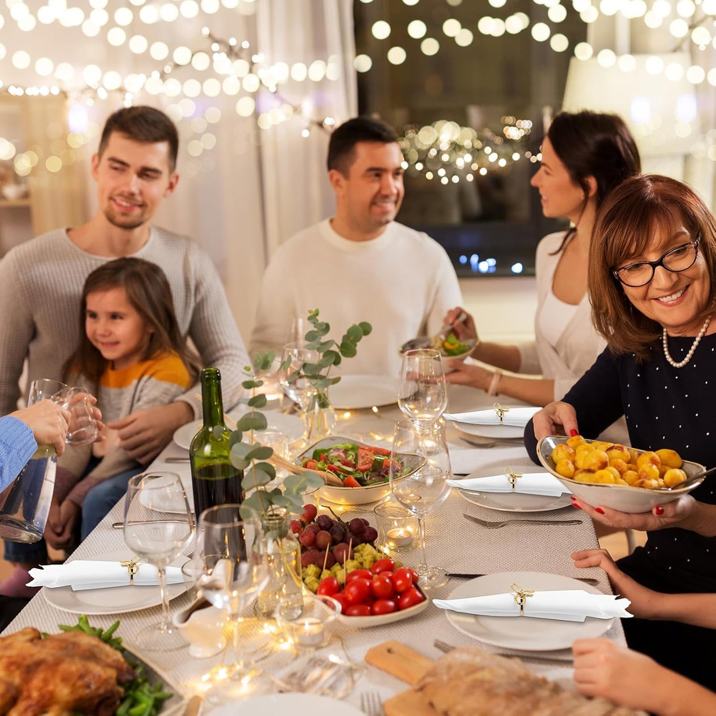 Bokon 50 Pcs Gold Napkin Rings Metal Napkin Holders Rings Bulk for Dining Anniversary Wedding Dinner Birthday Holiday Party Banquet Table Decoration (Bow Tie)