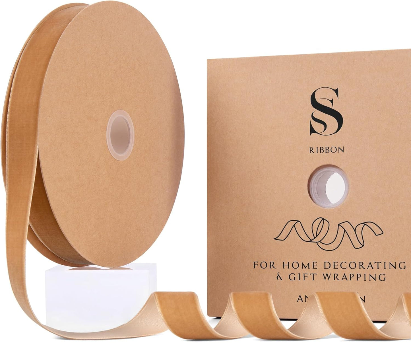 Camel Christmas Velvet Ribbon for Tree, Gift Wrapping, Flower Bouquet, Wreath Decorations, Bow Making 1'', 25 Yards