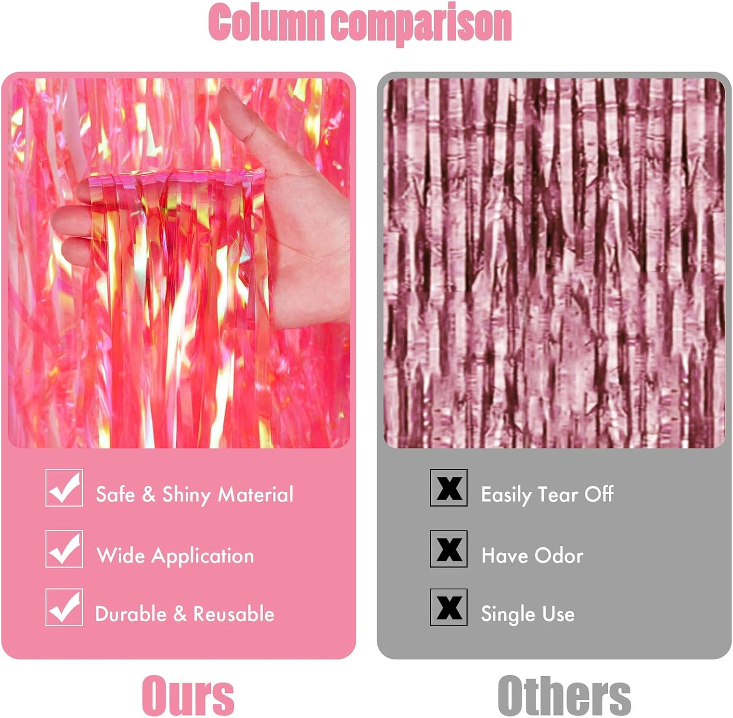 CANREVEL 2 Pack 3.2x6.5 Feet Iridescent Foil Fringe Backdrop Curtains, Clear Pink Tinsel Photo Booth Props Streamers Party Decorations for Birthdays Princess Bachelorette Euphoria Theme Party