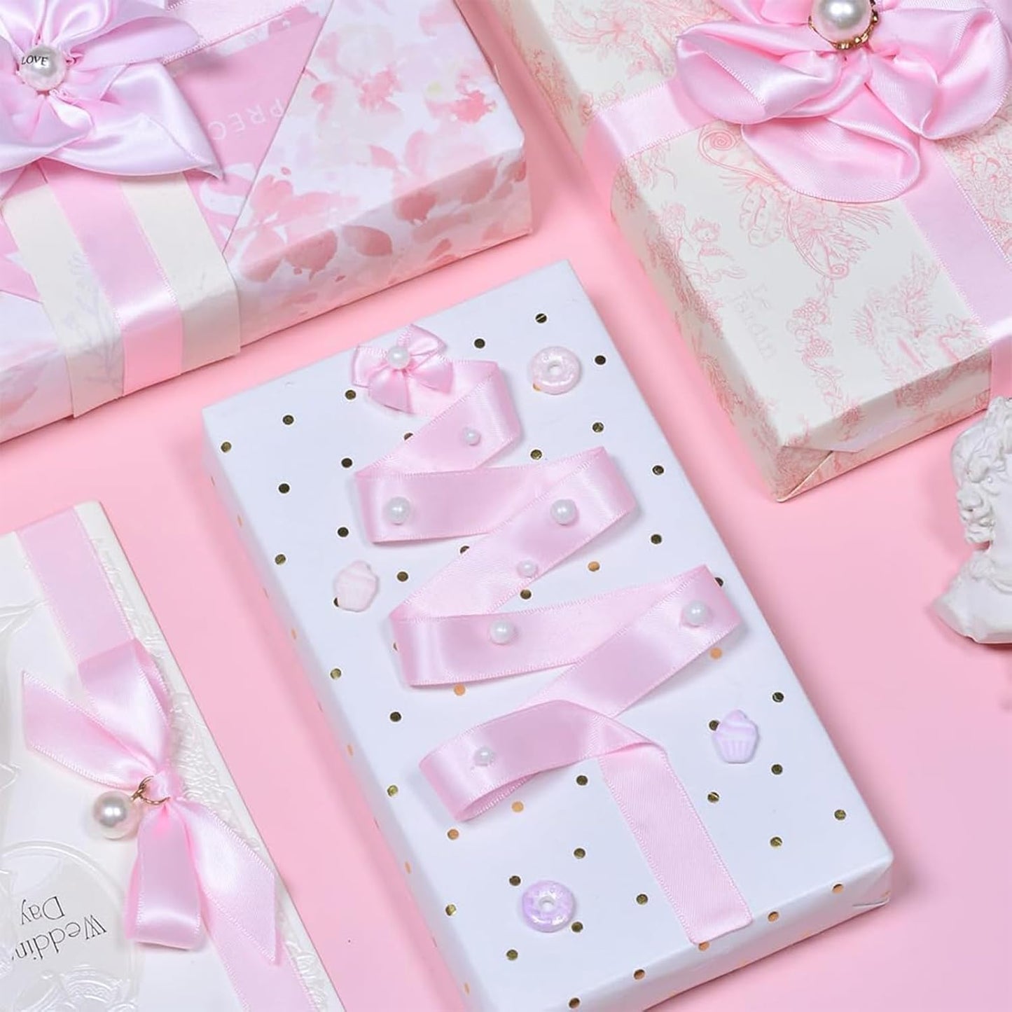 1-1/2" x 50 Yards Light Pink Satin Ribbon Single Faced Fabric Ribbons for Gift Wrapping, Crafting, Floral Arrangements, Flower Bouquet, Wedding, Home Decor