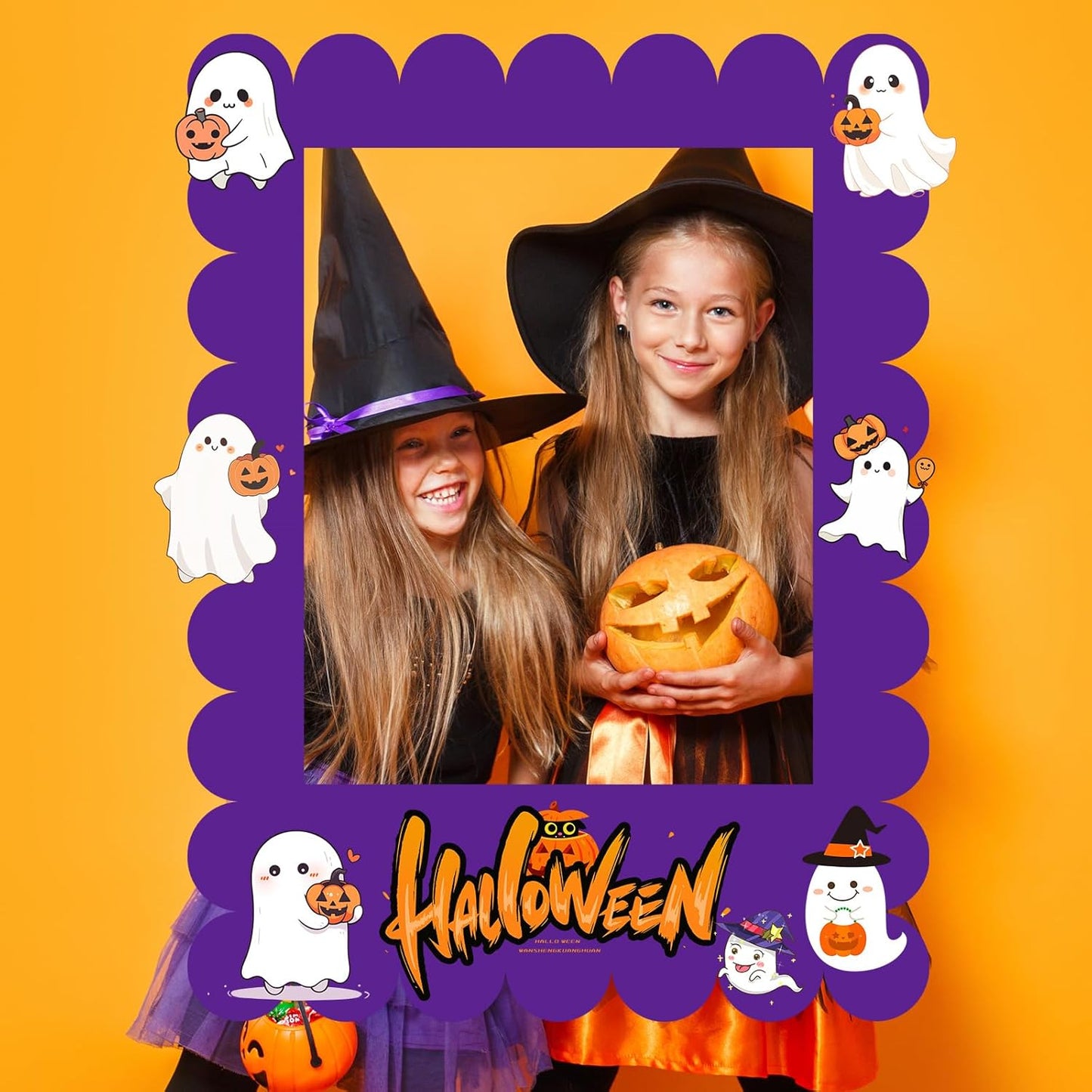 32 x 24 Inch Large Blank DIY Photo Booth Props Picture Frame Party Frame DIY Photo Booth Props Selfie for Halloween Christmas Birthday, Holiday Party(Purple,Scalloped)