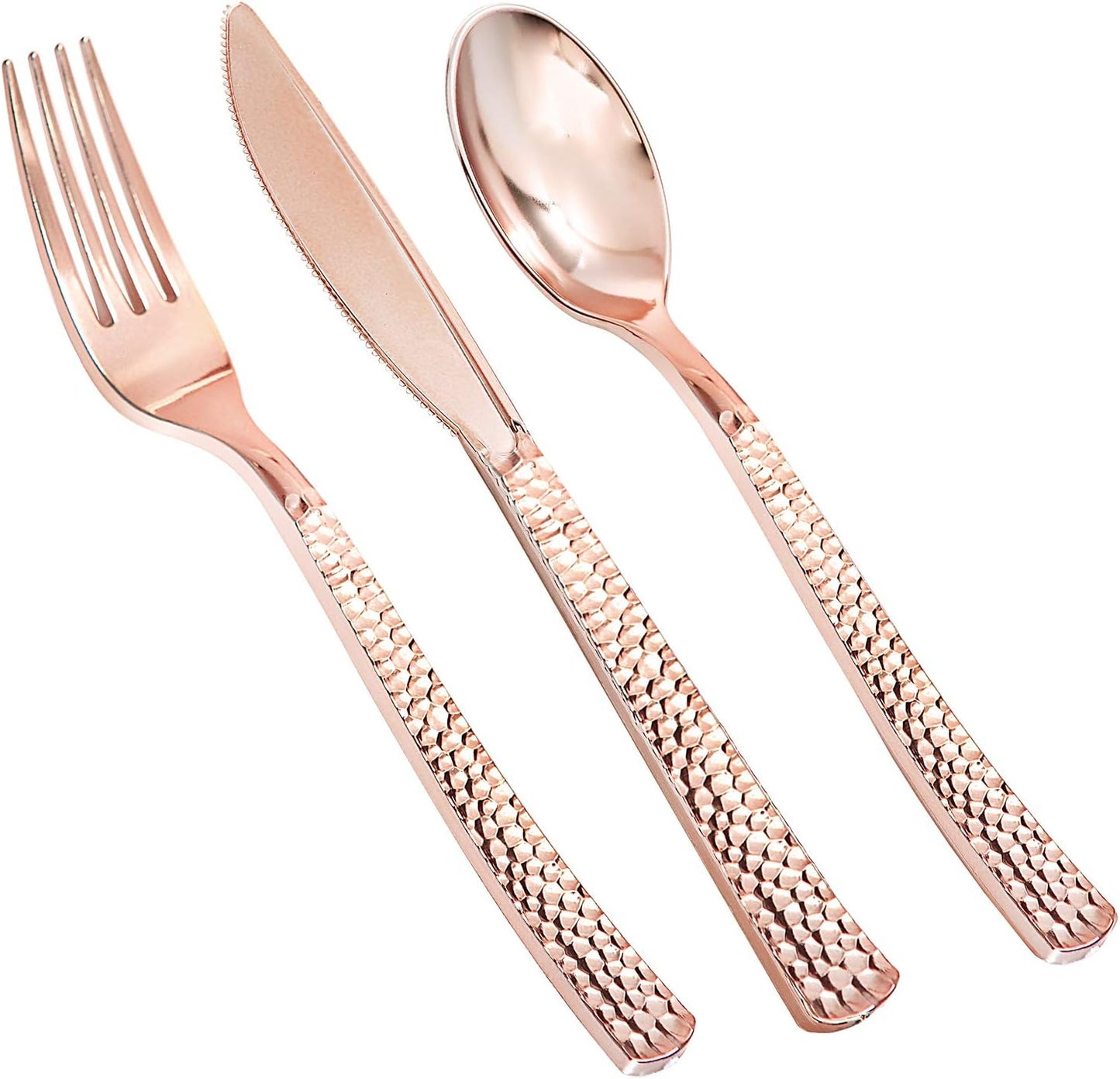 Supernal 180pcs Rose Gold Plastic Silverware Heavy Duty Plastic Forks and Spoons, Rose Gold Disposable Silverware Sets Include 60 Forks, 60 Knives and 60 Spoons Suitable for Wedding, Party, Birthday