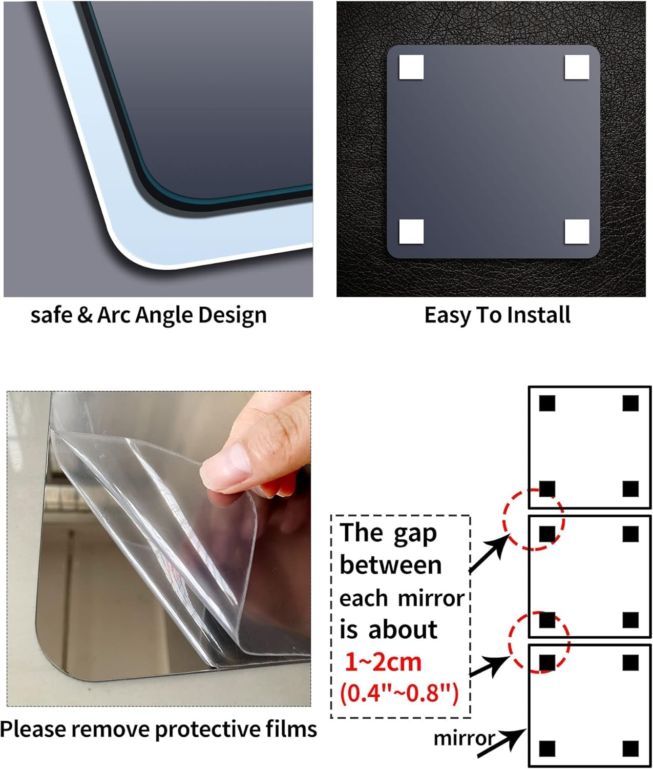 Unbreakable Acylic Small Mirror Tiles for Kids, (4-Pcs 12x16 Inch) Plastic Mirrors for Wall, Stick on Mirrors for Wall Decor, Shatterproof Mirror for Kids Bedroom