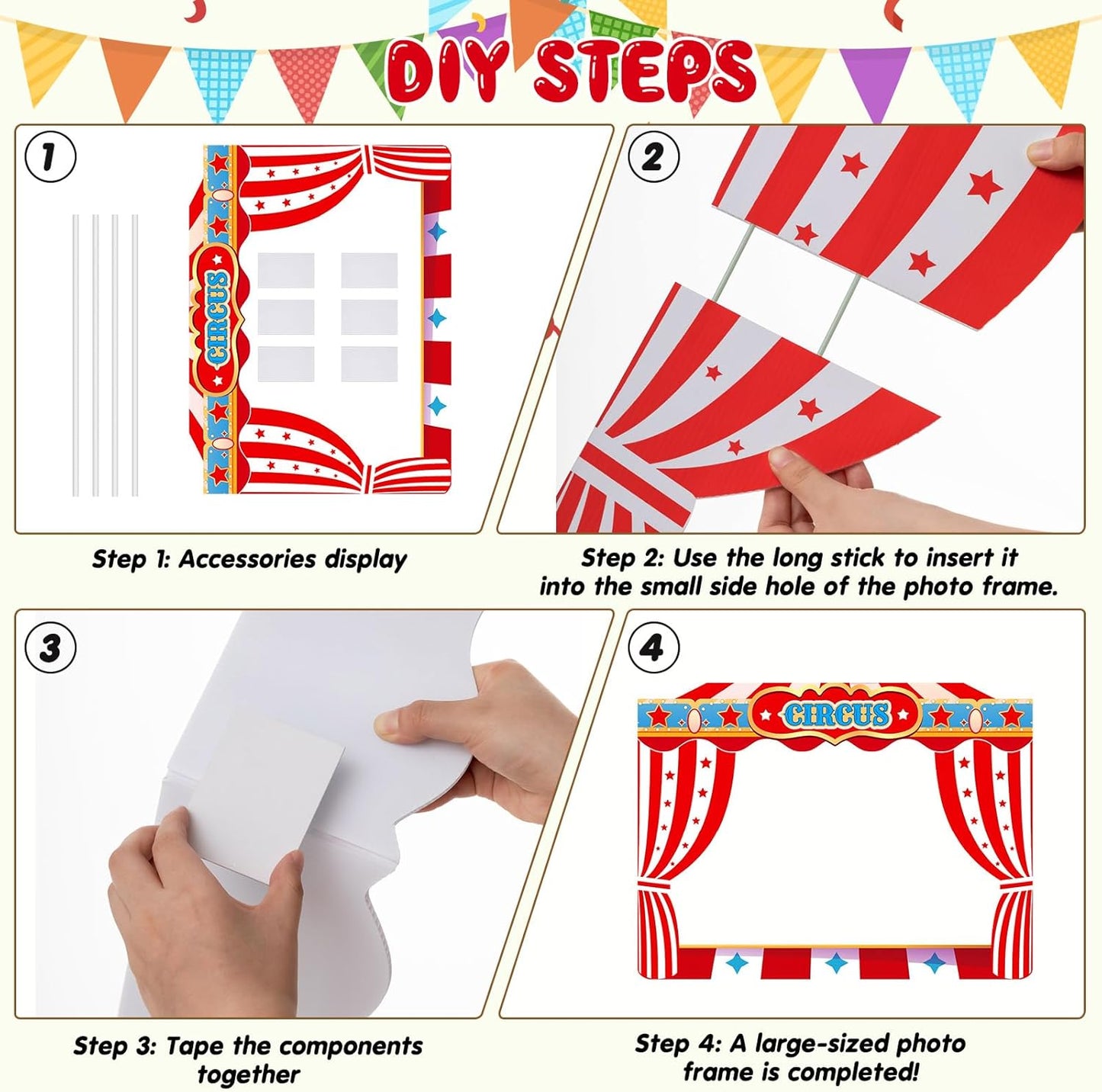 Upgraded 32 x 24 Inch Large Carnival Circus Photo Booth Props Party Decorations Picture Frame Vintage Photo Frame Friends Selfie Props for Christmas Mexico Favors (Carnival Style)