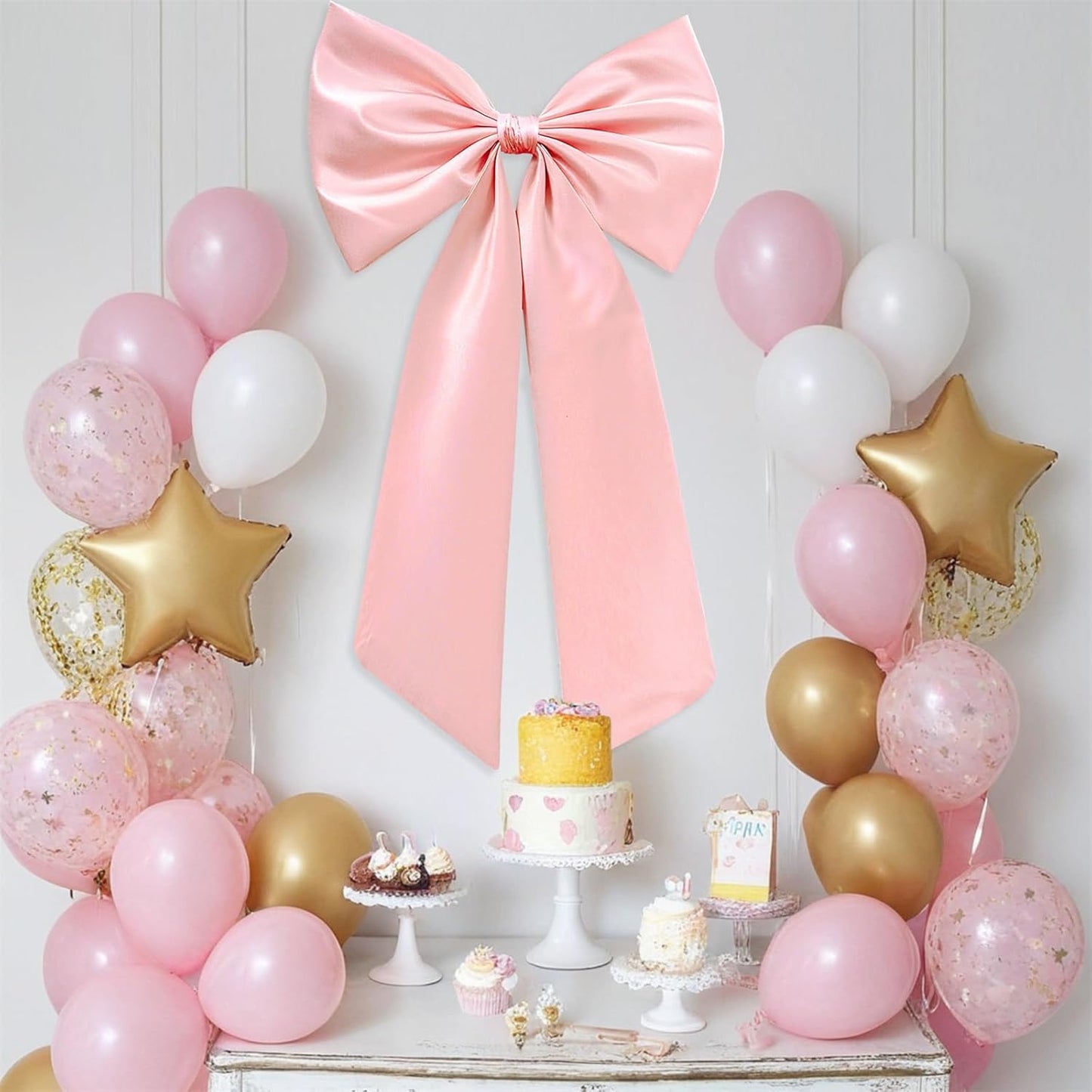 Large Pink Bow for Decorations Big Pink Ribbon Bows Banner Décor Large Bow Wall Hanging Decor for Baby Shower Bow Themed Wedding Party Coquette Birthday Decorations