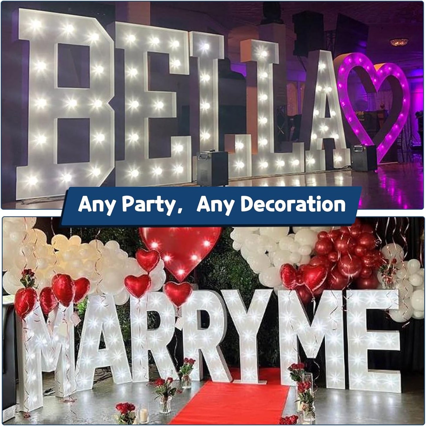 Marquee Letters 4 Feet Tall Large Light Up Letters Baby Shower Decorations Wedding Engagement Happy birthday White Party Decorations Marry Me Sign Big Cardboard Backdrop H