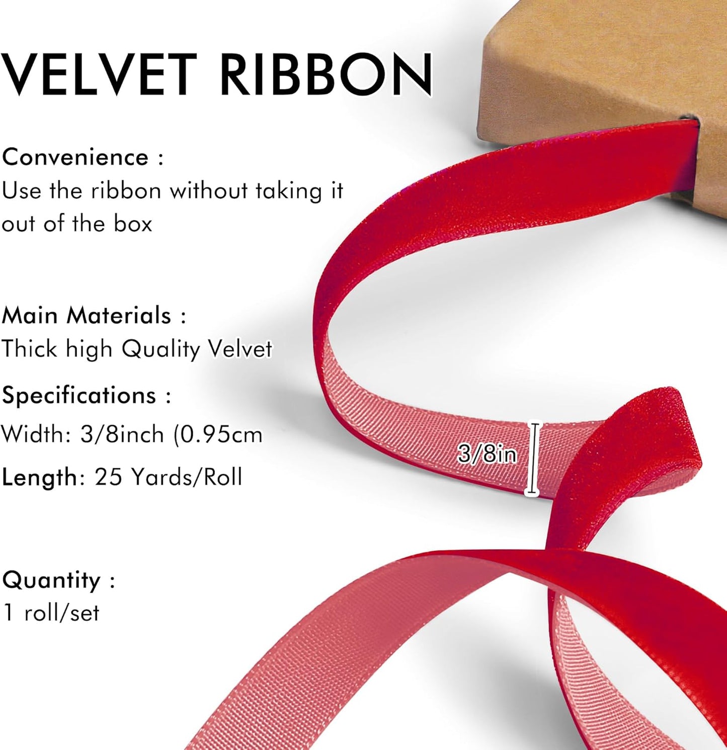 Red Velvet Ribbon 3/8'' 25 Yards for Christmas Tree, Gift Wrapping, Flower Bouquet, Wreath Decorations, Bow Making