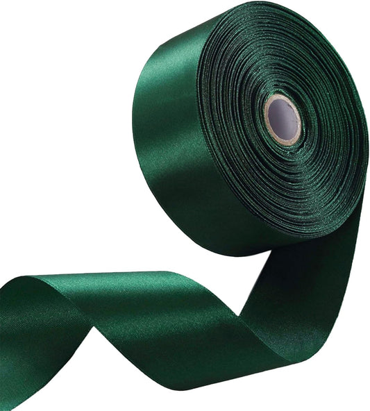 1-1/2" x 50 Yards Forest Green Satin Ribbon Single Faced Fabric Ribbons for Gift Wrapping, Crafting, Floral Arrangements, Flower Bouquet, Wedding, Home Decor