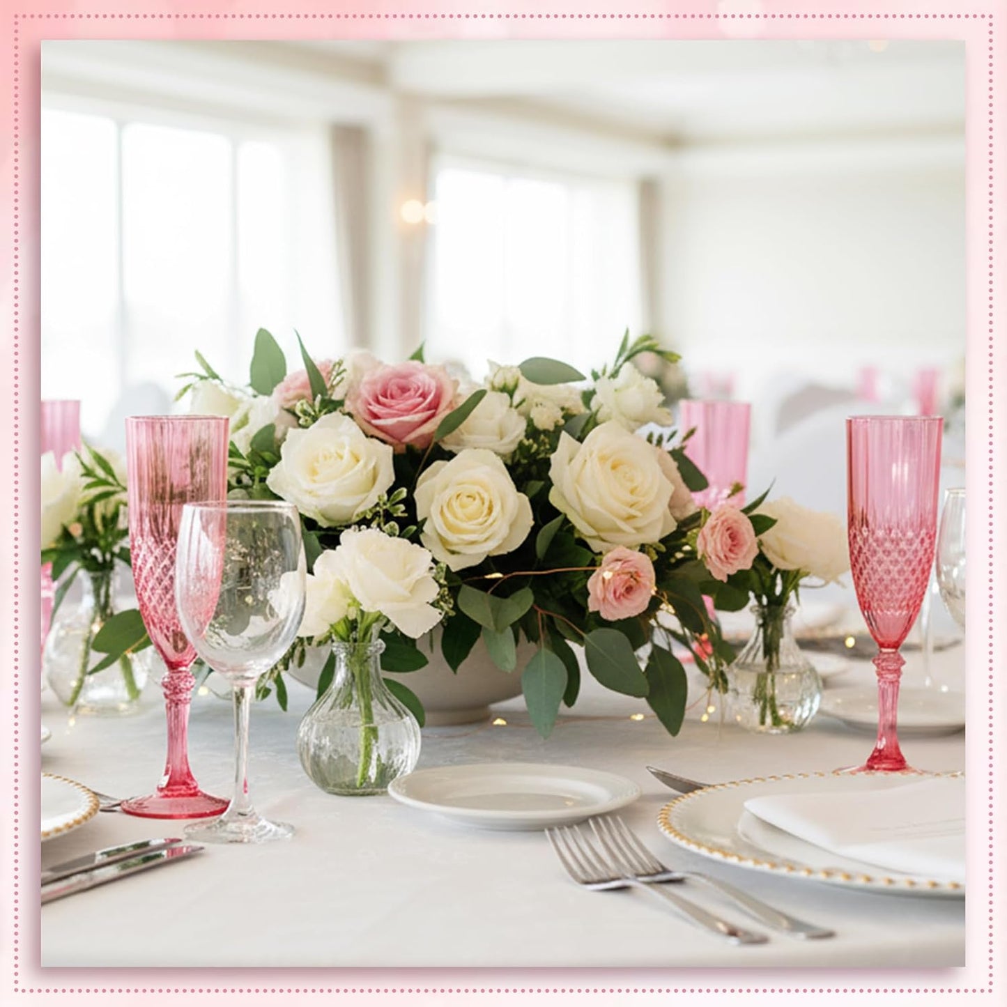 Plastic Champagne Flutes, 24PCS Red Wine Glasses Goblets Cups Reusable Flute, for Weddings Bachelor Parties Toasting and Events(24, Red)