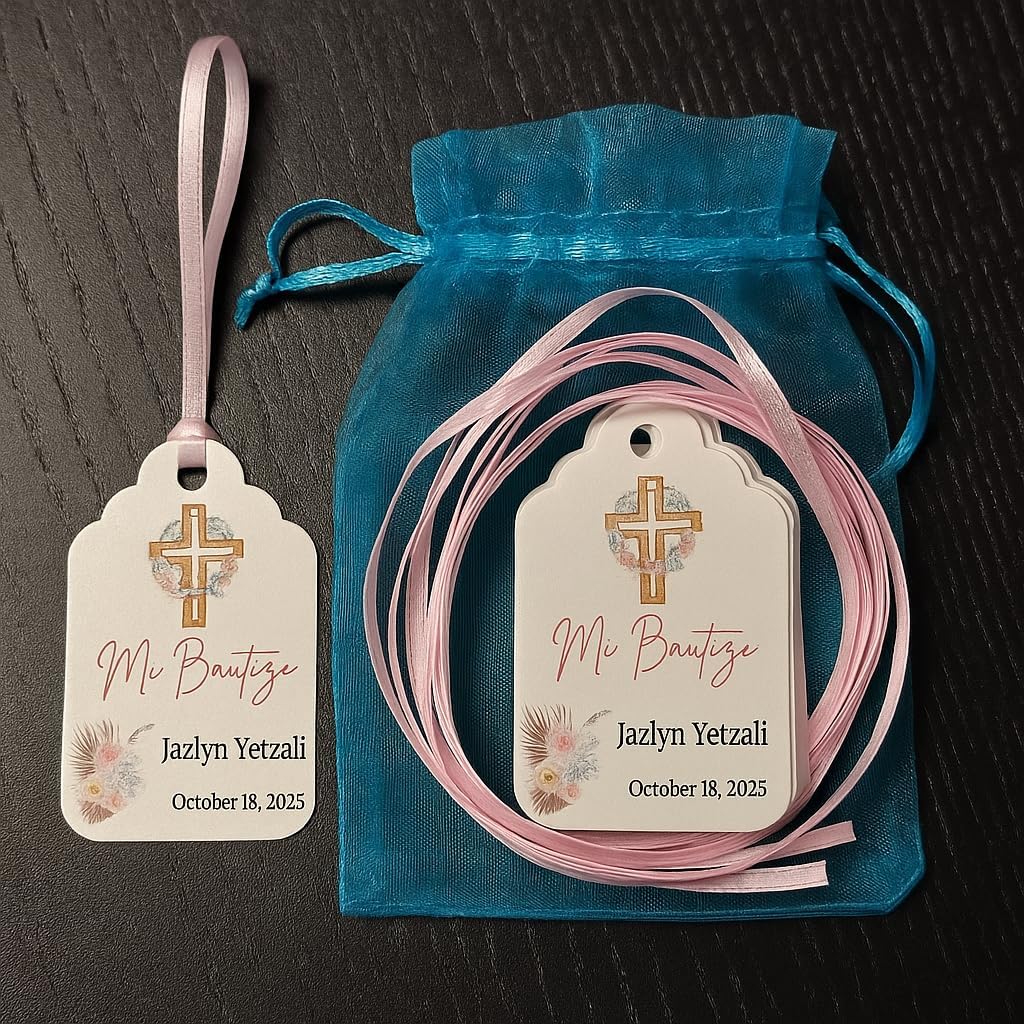 Mi Bautizo Baptism Christening Personalized Thank You Tags 20 pcs - More Colors Available (White/Gold)