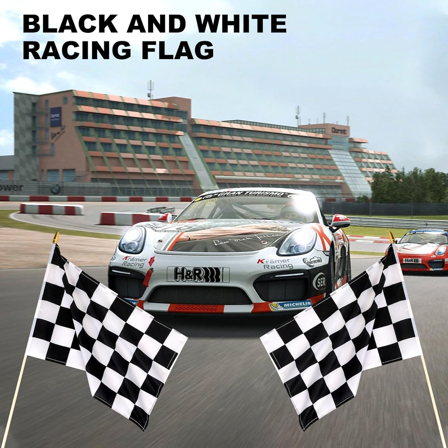 12 Pack Checkered Small Stick Flag 12x18 Inch Black and White Racing Hand Held Race Car Flags Decorations