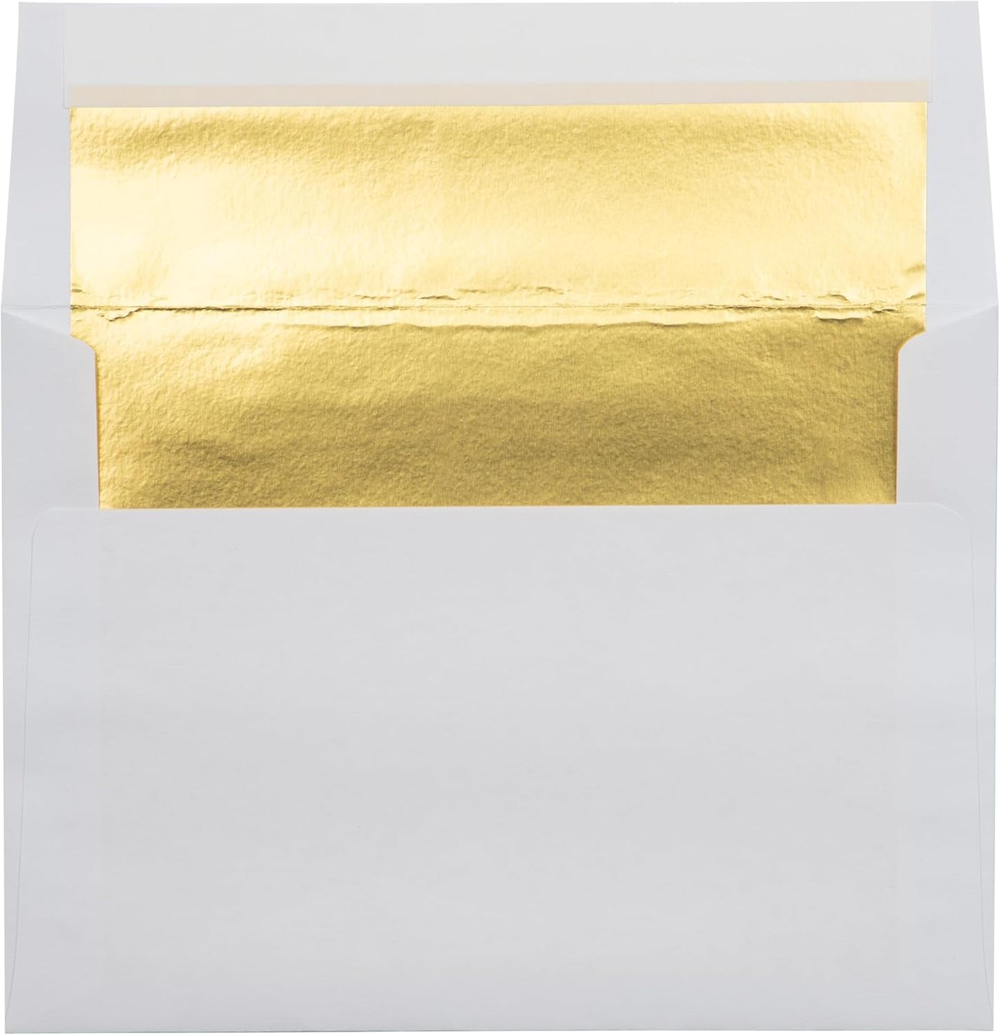LUXPaper A7 Foil Lined Invitation Envelopes | Peel & Press | 5 1/4" x 7 1/4" | White w/Gold LUX Lining | 60lb. Text | 50 Qty