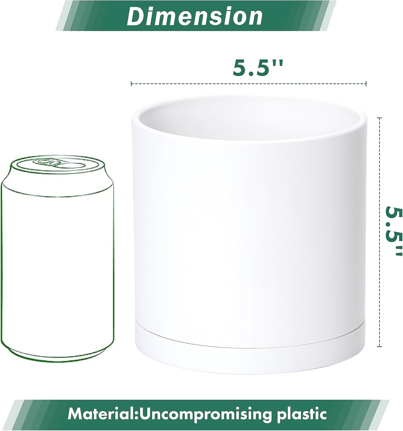 D'vine Dev 4 Pack 5.5 Inch Modern Plastic Plant Pots, Small Garden Planters for Plant with Drainage Holes and Saucers, White Color, 74-Z-H-2