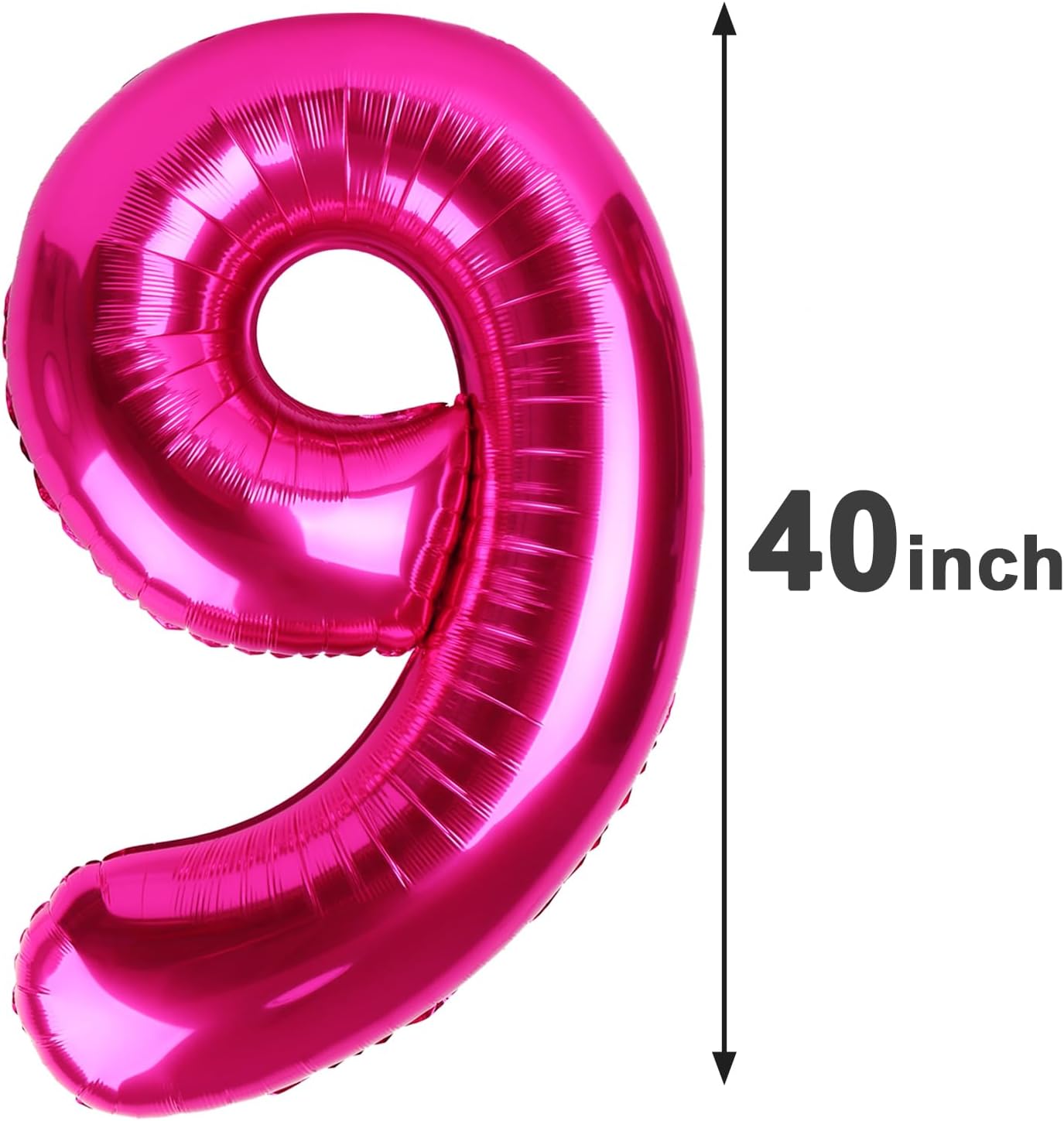 40 Inch Big Hot Pink 9 Balloon Number, Jumbo Giant Happy 9th 19 29 39 49 99 Birthday Party Decorations, Large Nine Mylar Foil Anniversary Birthday Party Engagement Decorations