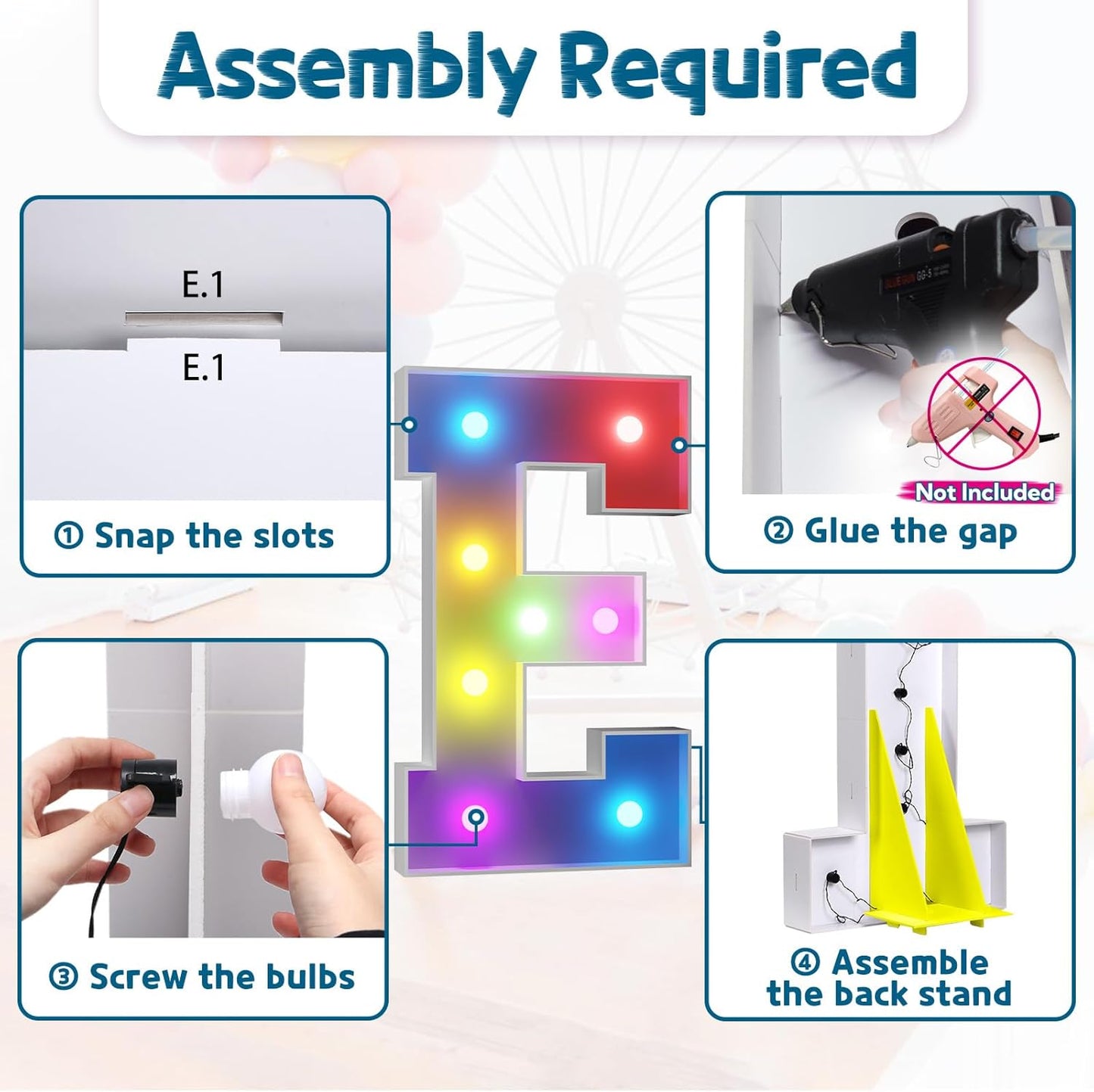 imprsv 3FT Colorful Marquee Light Up Letters E, 18 Colors Large Light up Letters Alphabet Sign with Remote, Big Marry Me Sign, Birthday Party Decorations Baby Shower Anniversary Wedding Decoration