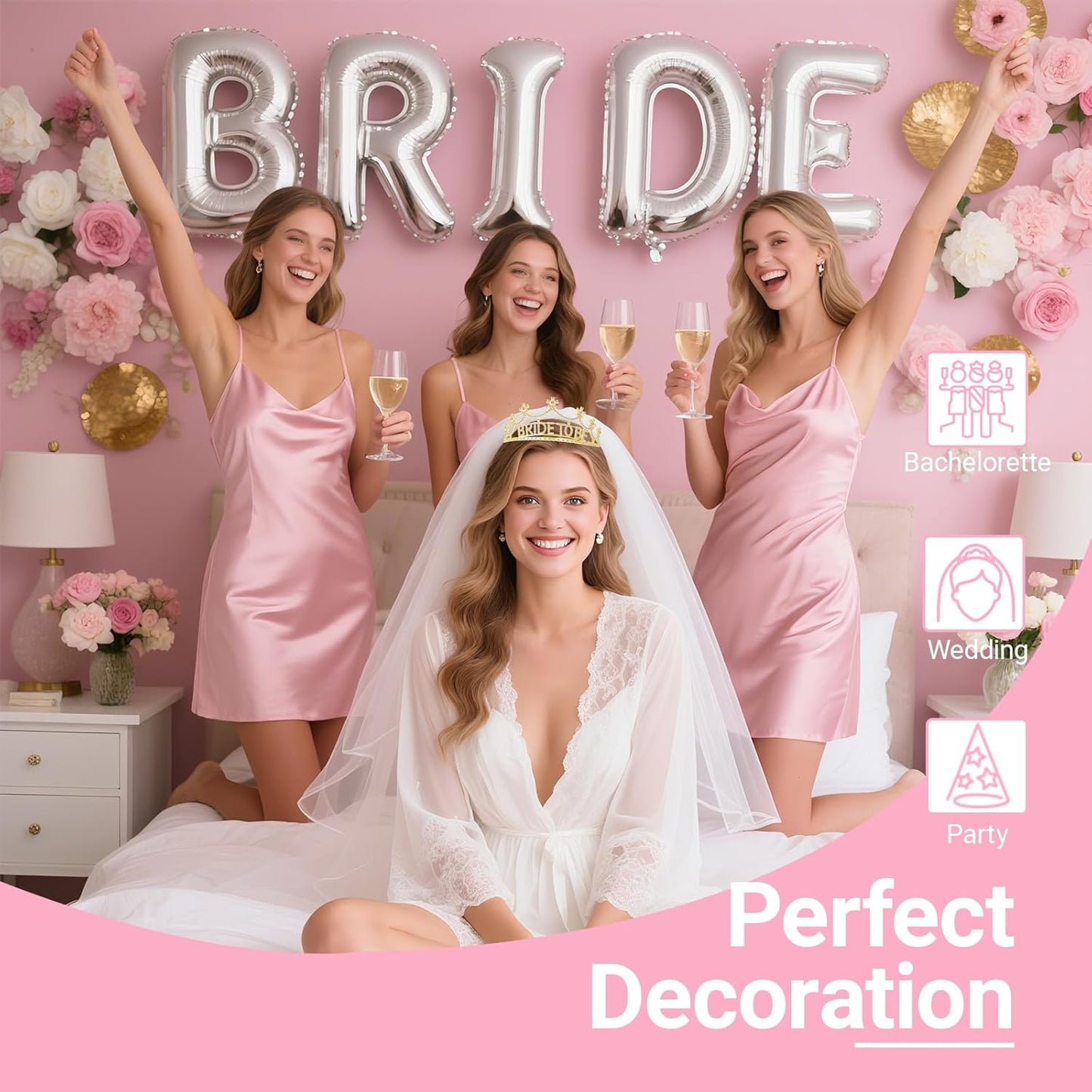 3Pcs Bride to Be Crown with Sash and Veil for Bachelorette Party Decorations，Bridal Shower Accessories for Gift, Favors