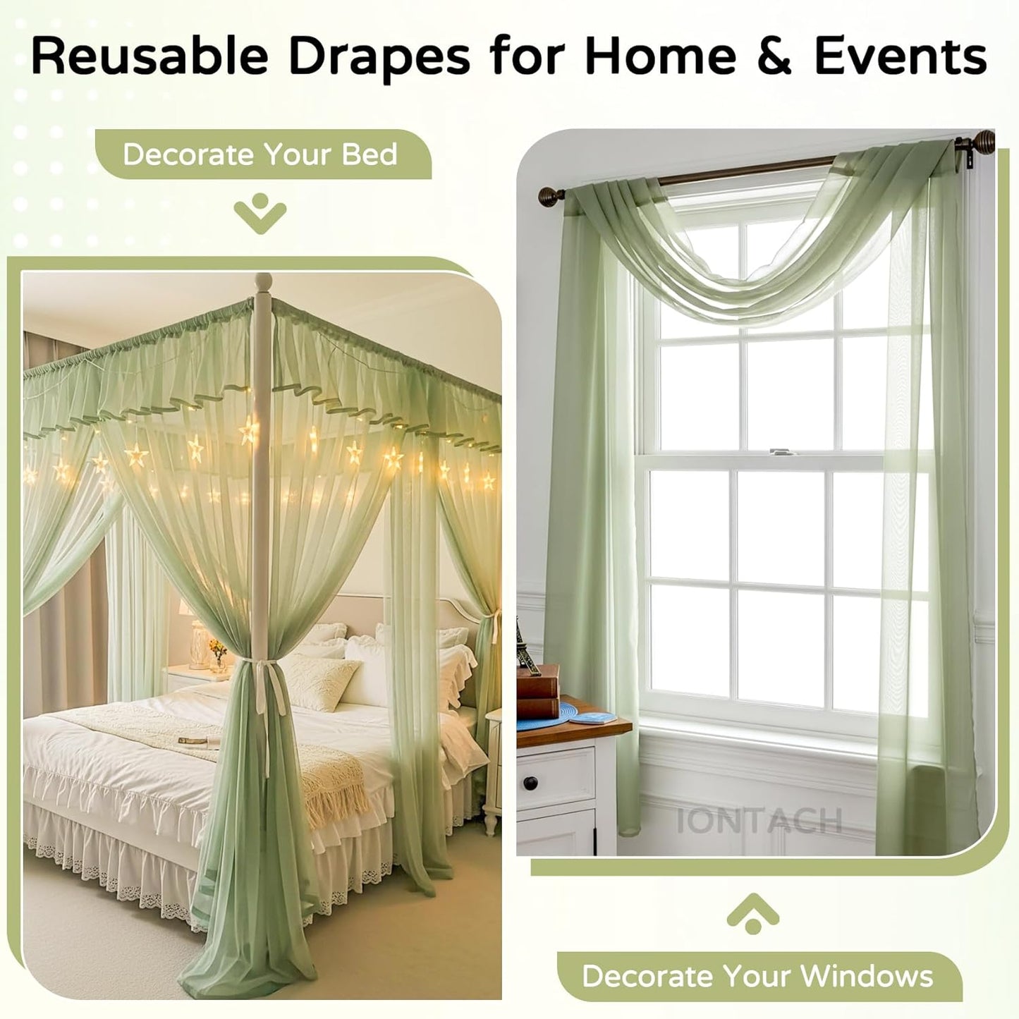 Wedding Arch Draping Fabric 29" x 19Ft Sheer Drapes for Backdrop Wedding Ceremony Reception Ceiling Decor Curtain Baby Bridal Shower Decoration (Sage Green, 2 Panels)