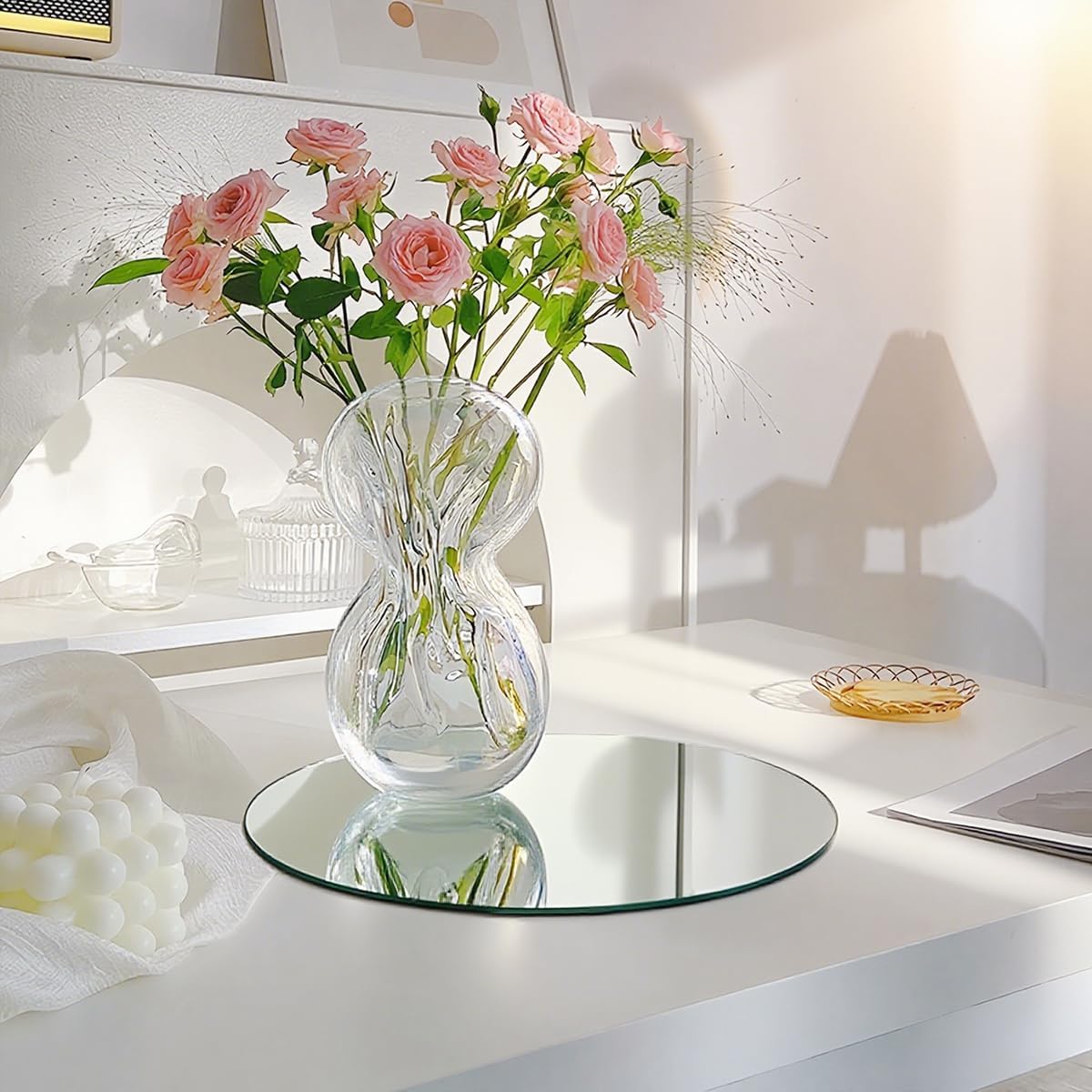 Round Mirror Centerpieces, Acrylic Circular Plates for Table Decoration, 15 Pack, Wedding Party Decor, Candle Tray (6inch)